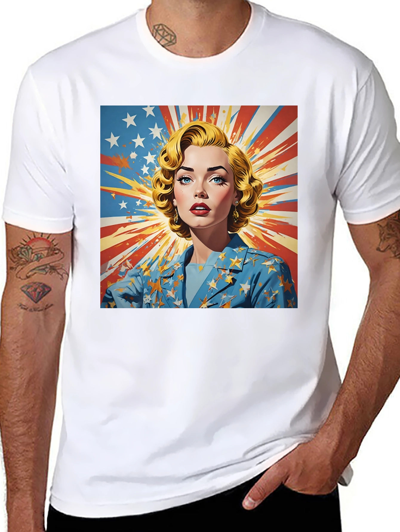 Black Retro Patriotic Woman T-Shirt - Vintage Americana Tee view 8