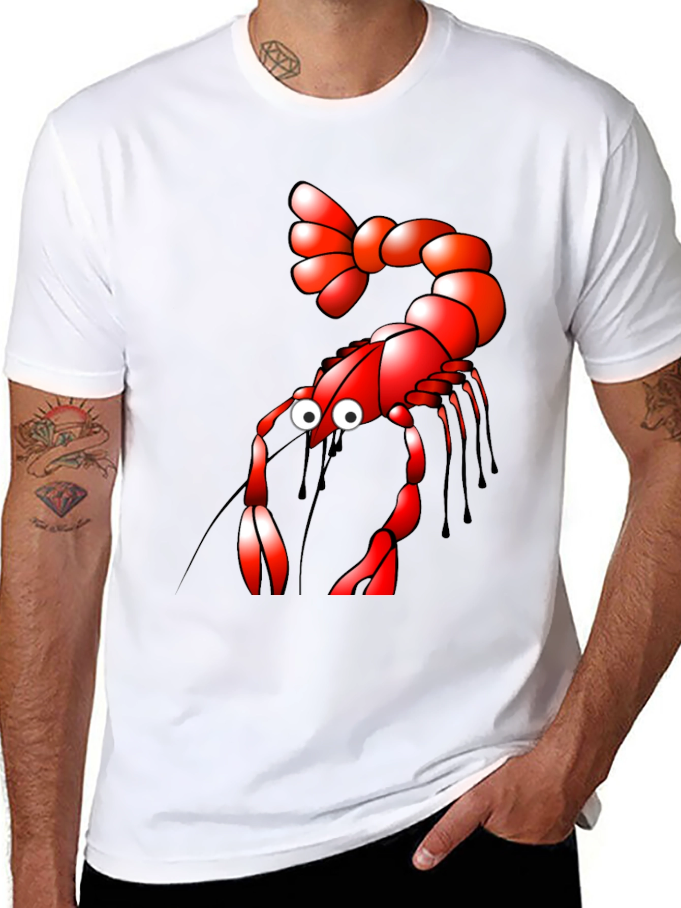 Black Shrimp Cartoon Graphic Tee - Black view 8
