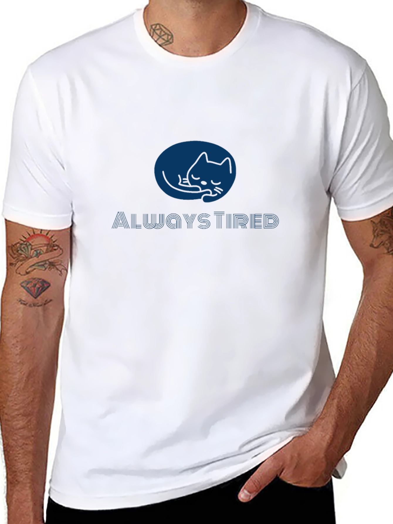 Black Always Tired Cat Graphic Tee view 8