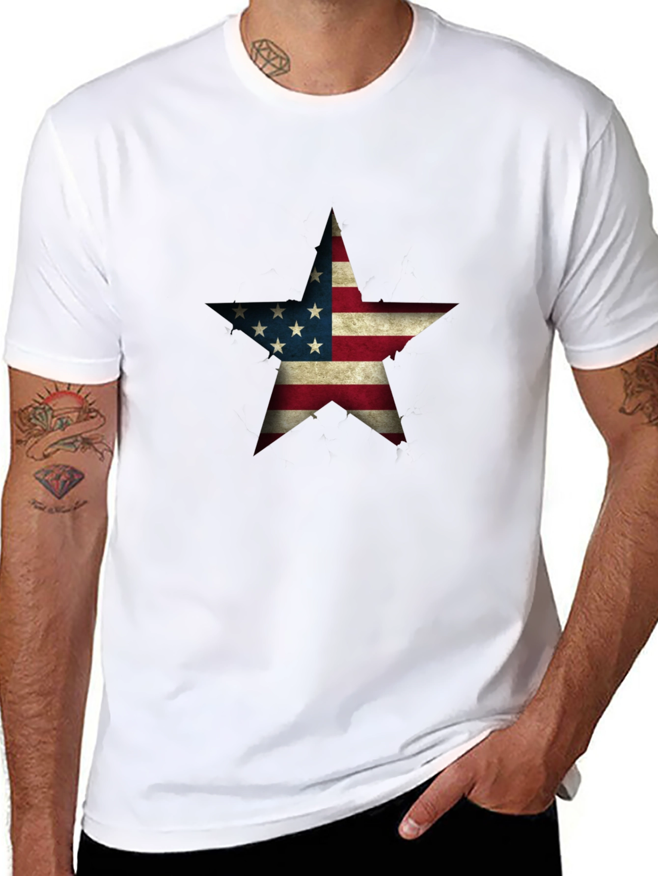 Black USA Flag Star Graphic Black T-Shirt view 8