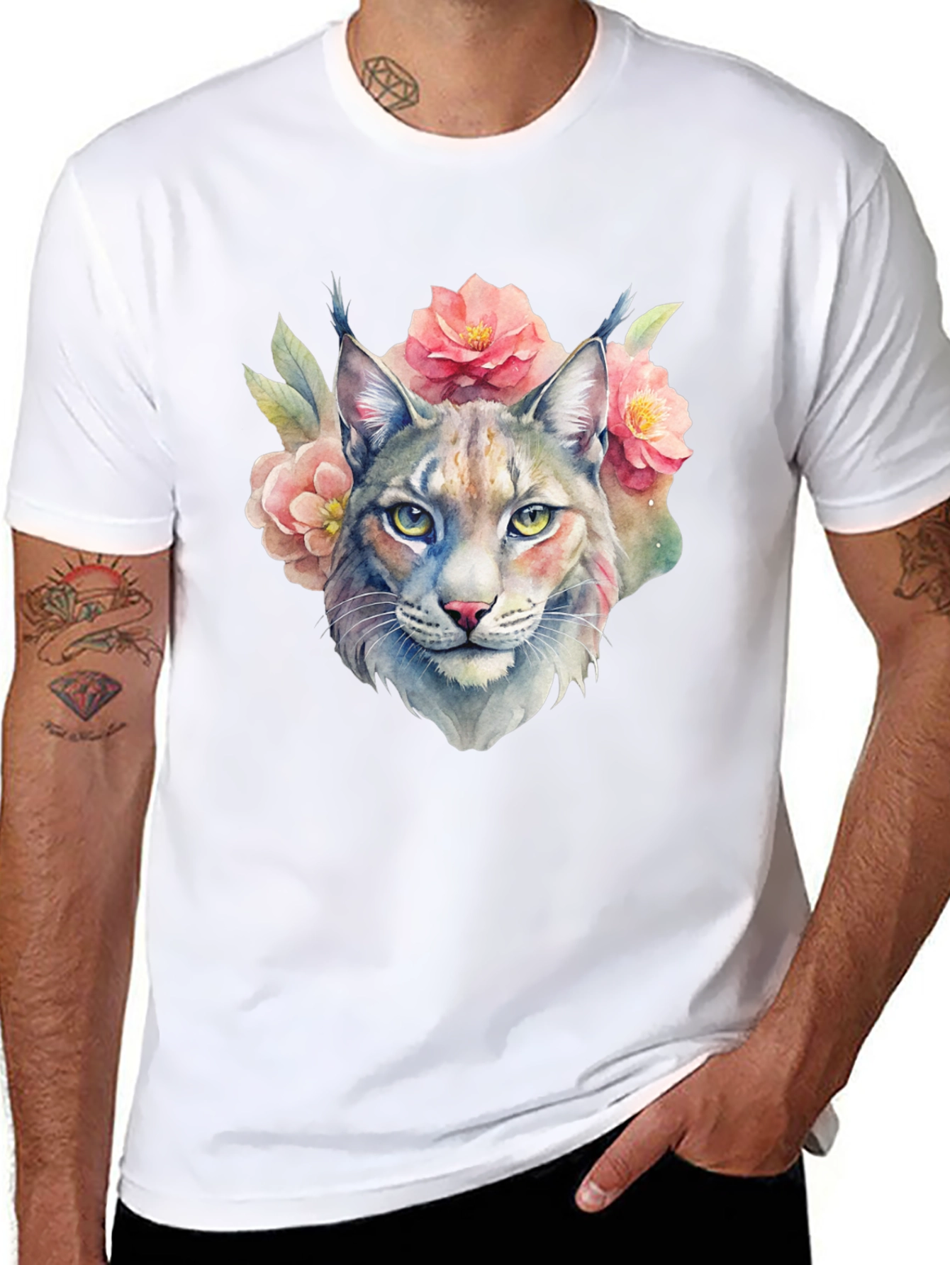 Lynx Floral T-Shirt - Watercolor Style - 8