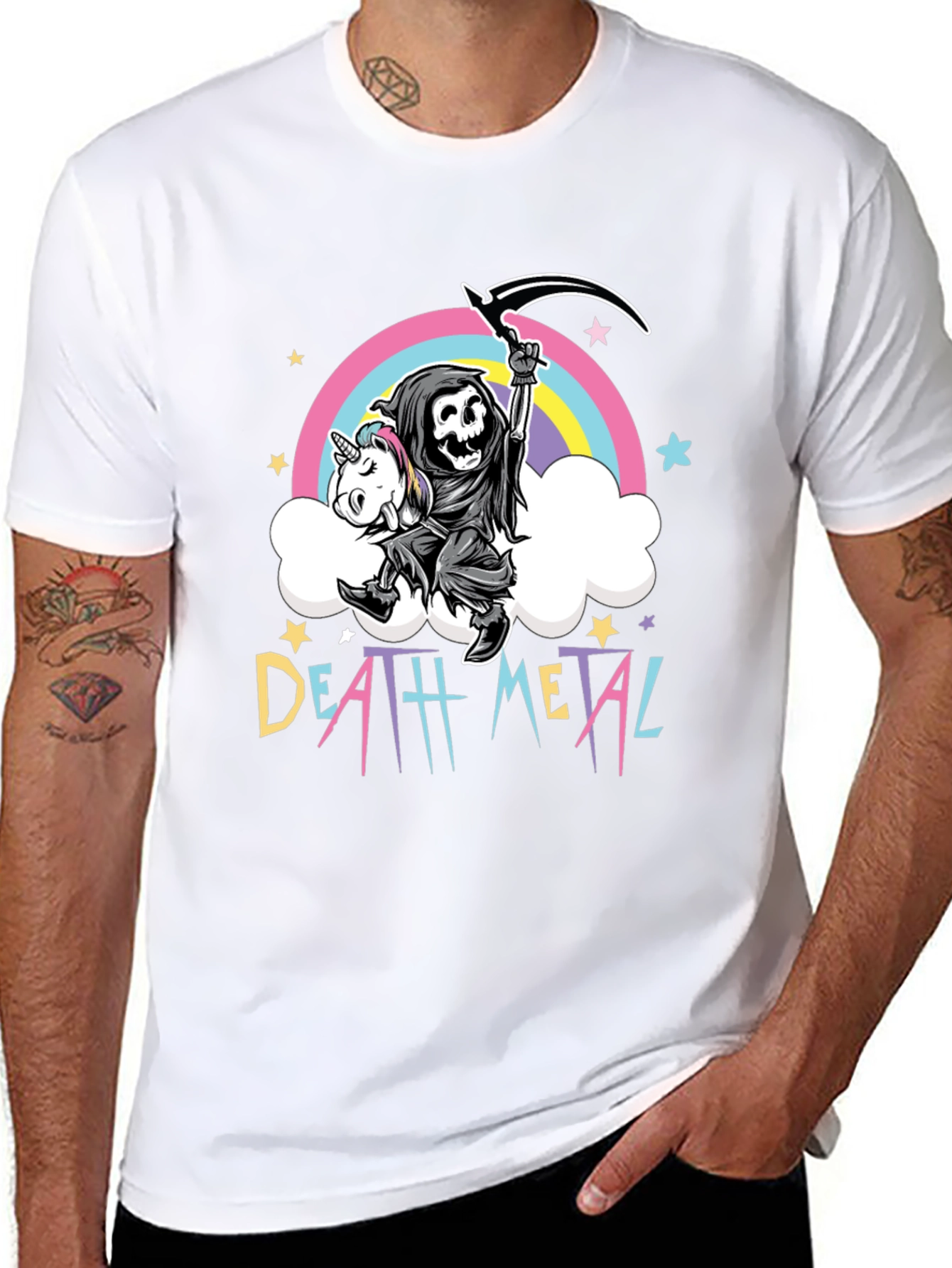 Black Death Metal Grim Reaper Unicorn T-Shirt view 8