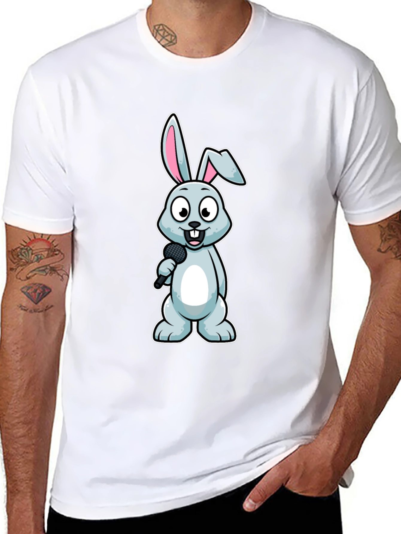 Black Bunny Singer T-Shirt - Black Cotton Tee view 8