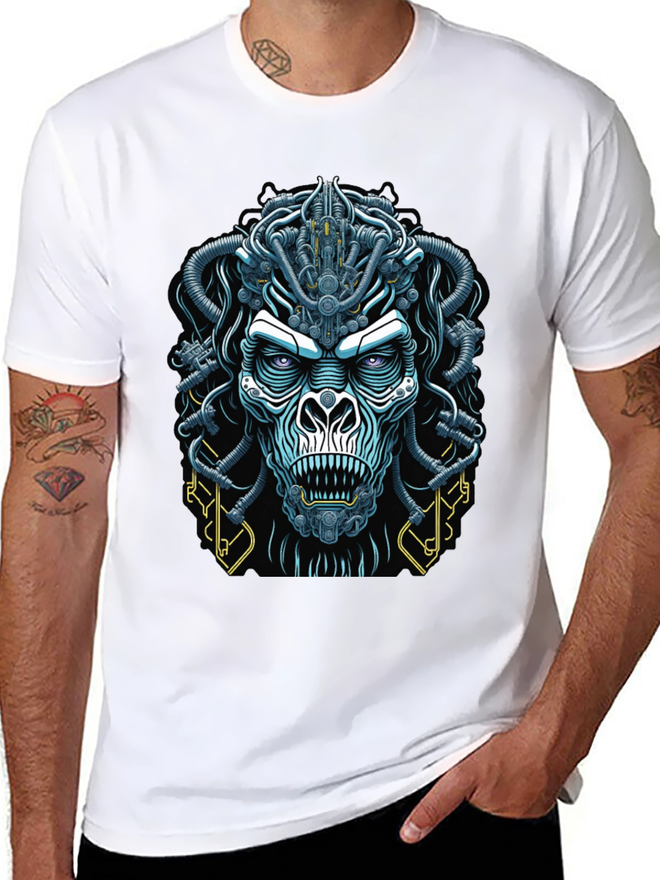 Black Cyberpunk Gorilla Graphic Tee - Bold Black view 8