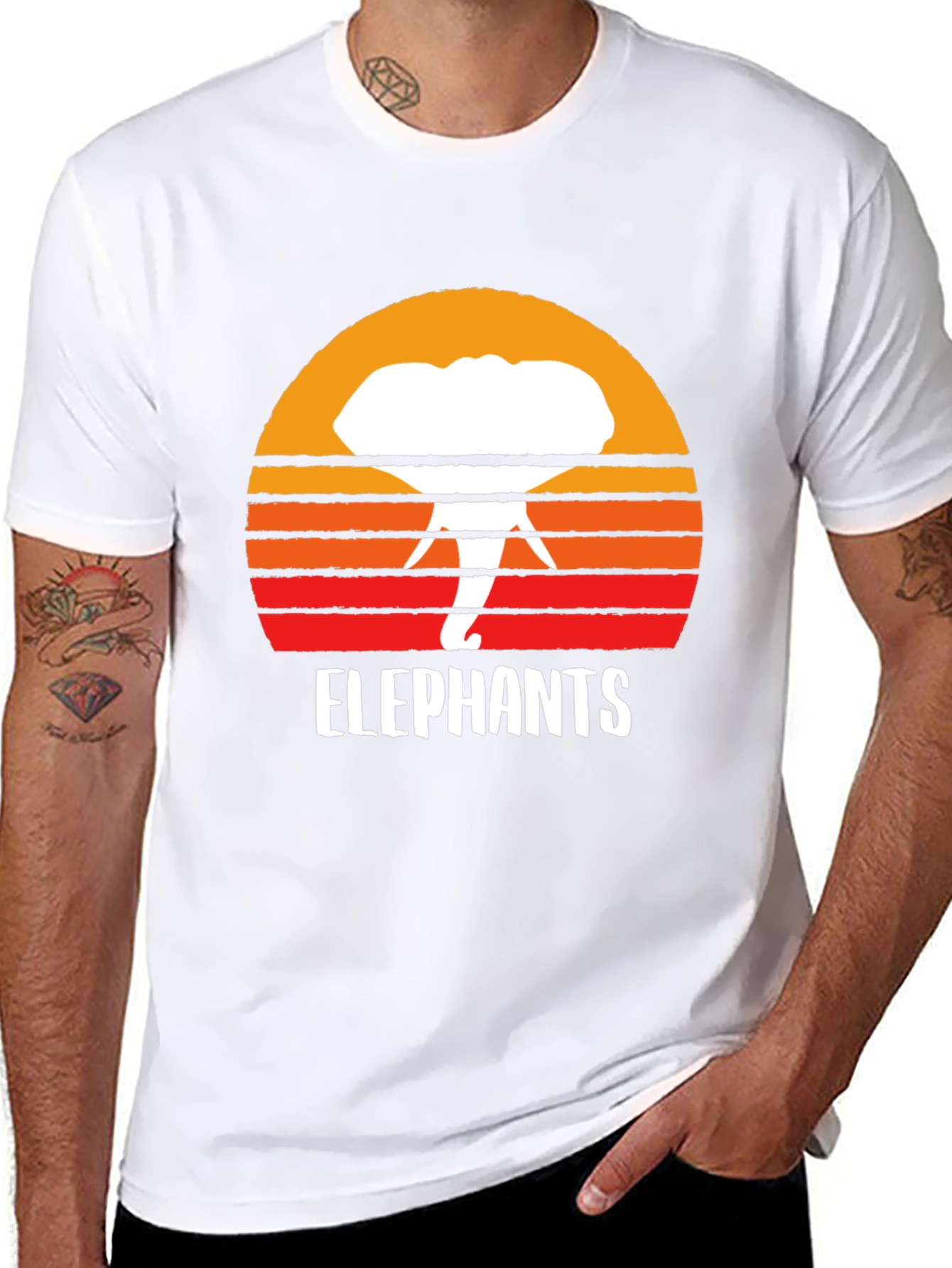 Black Elephant Sunset Graphic Tee - Retro Style Black T-Shirt view 8