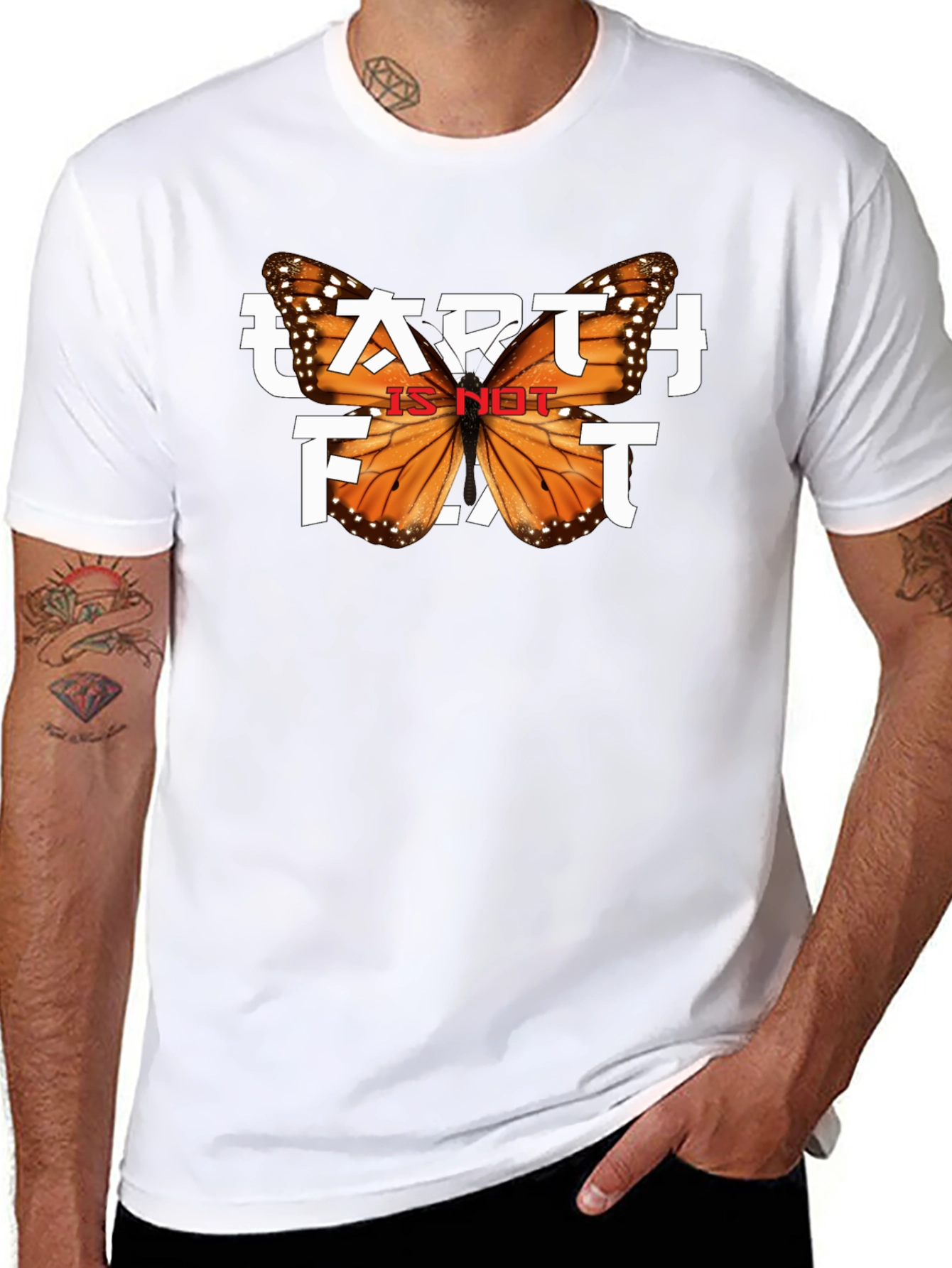 Black Earth is NOT Flat Butterfly Graphic Tee view 8