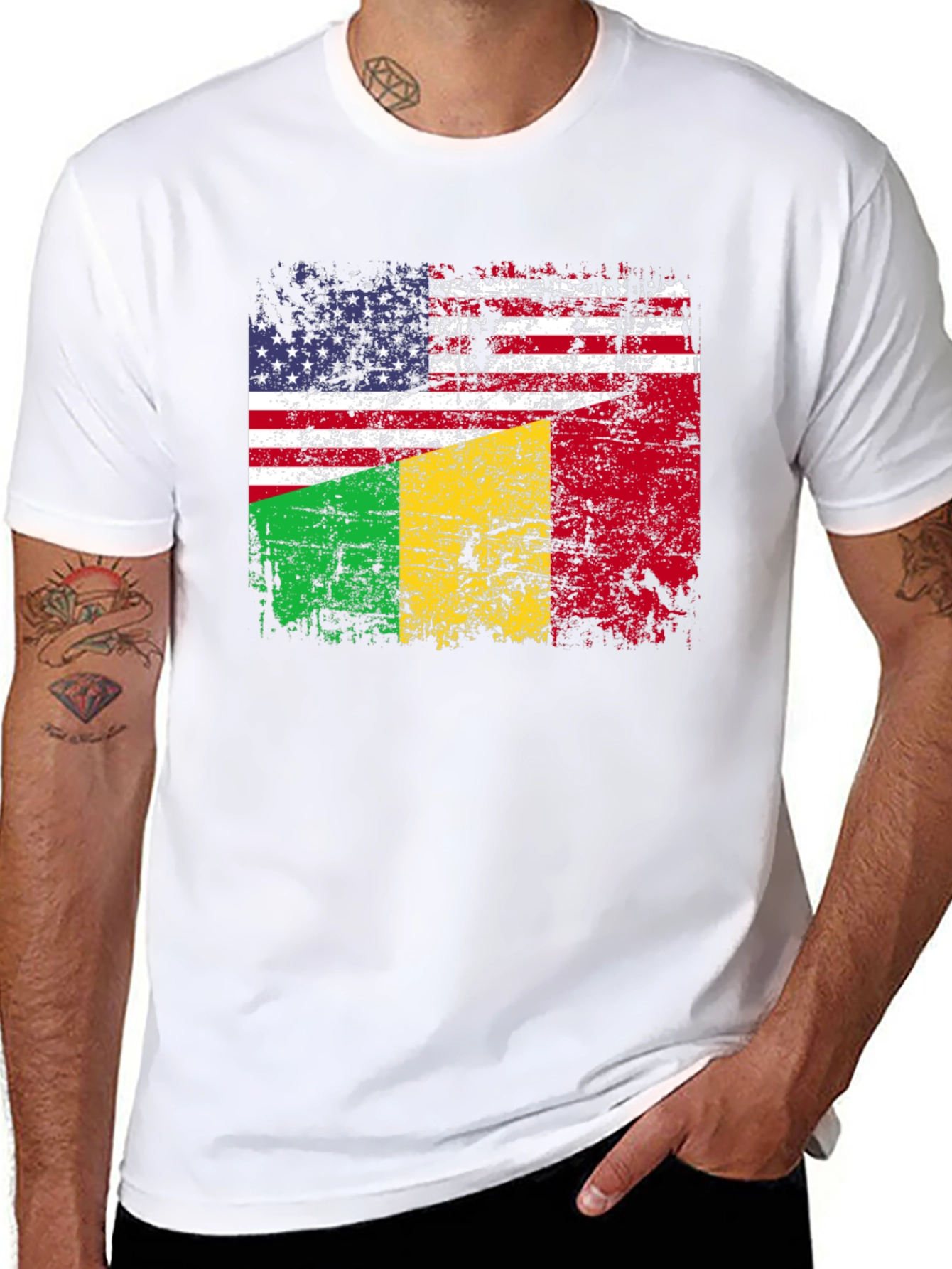 USA & Mali Flag Graphic T-Shirt - 8