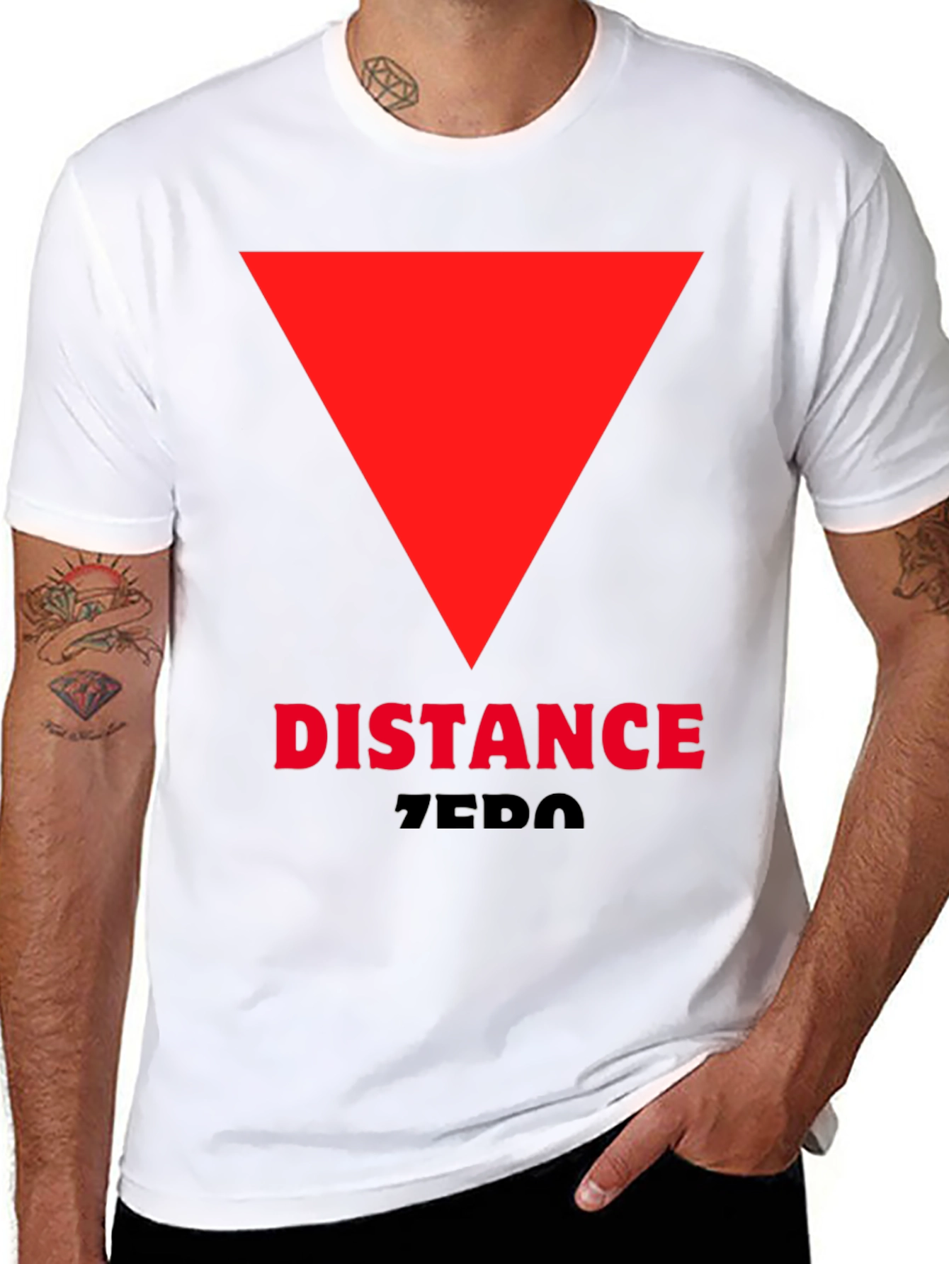 Black Distance Zero T-Shirt - Red Triangle Design view 8