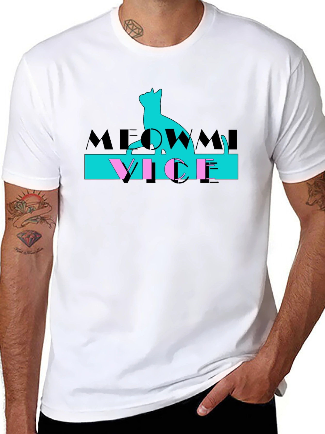 Black Meowmi Vice Graphic T-Shirt, Cat Lover Tee view 8