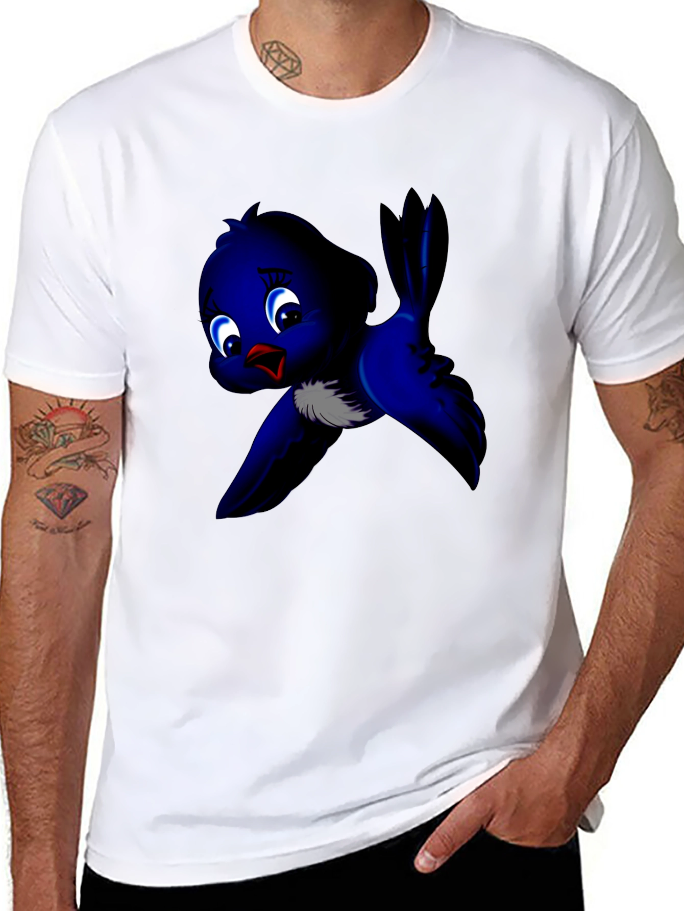 Black Cute Blue Bird Graphic Tee - Soft Cotton view 8