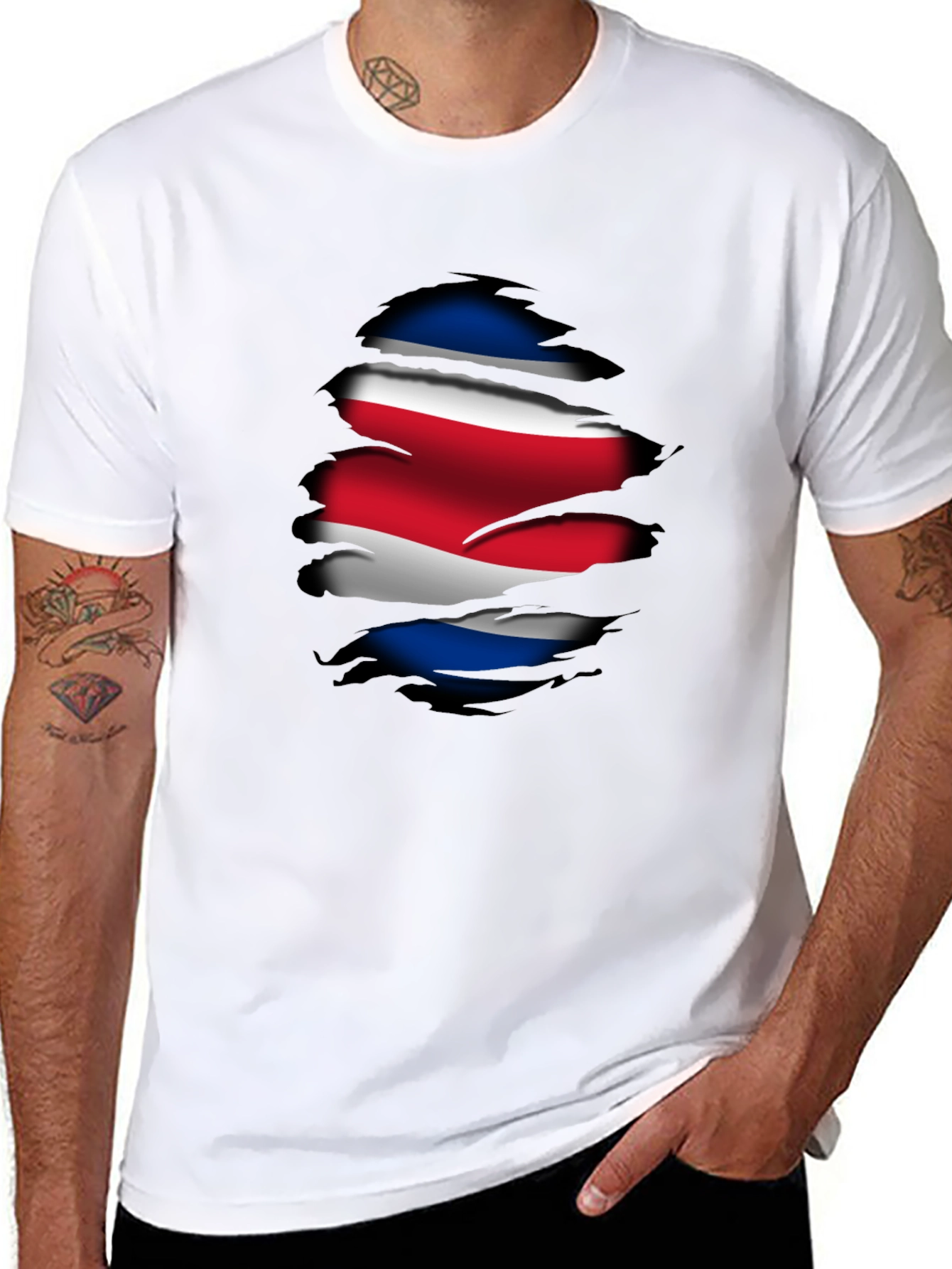 Costa Rica Flag Ripped Black T-Shirt - 8