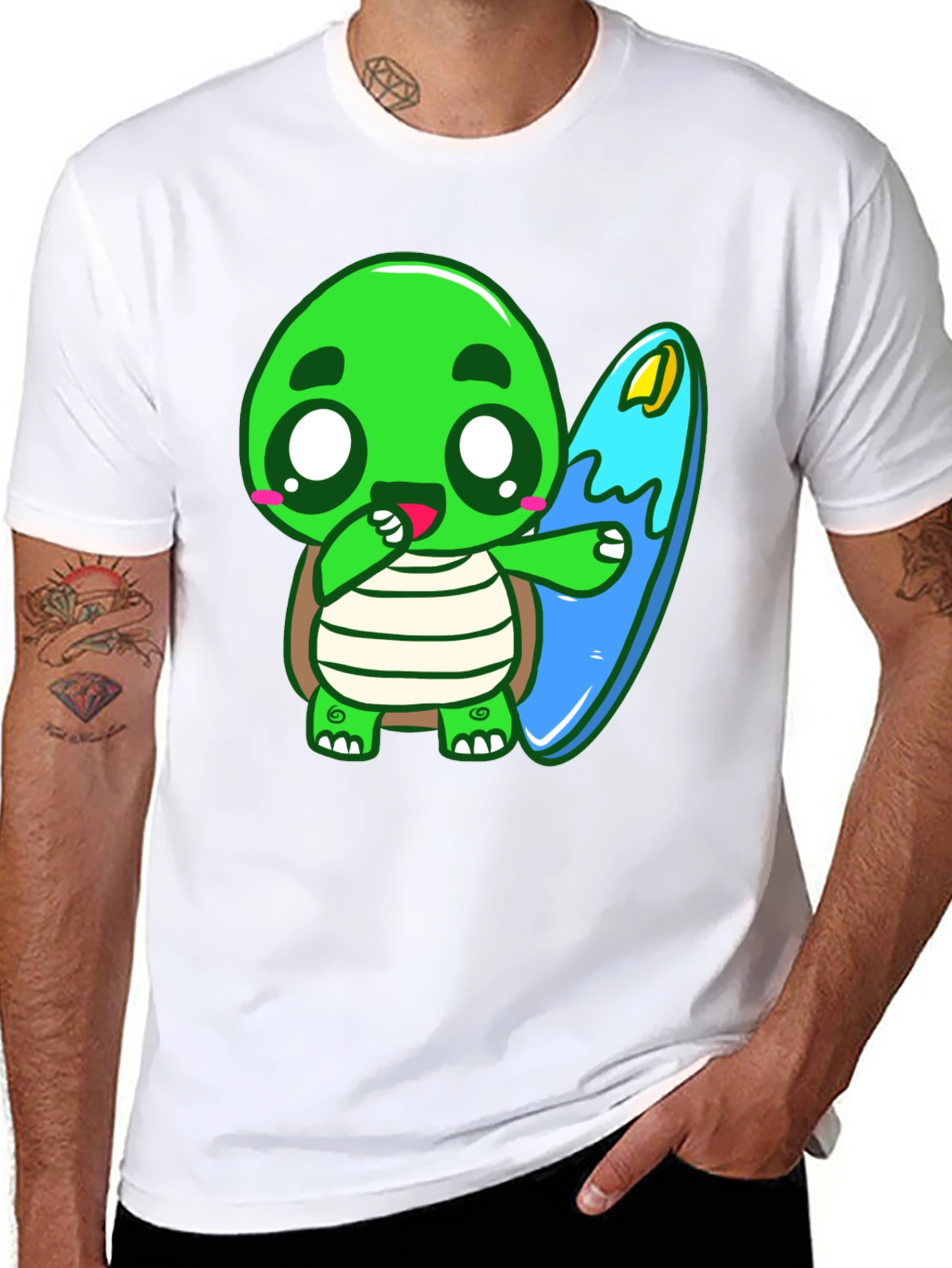 Black Cute Turtle Surfing Graphic Tee view 8
