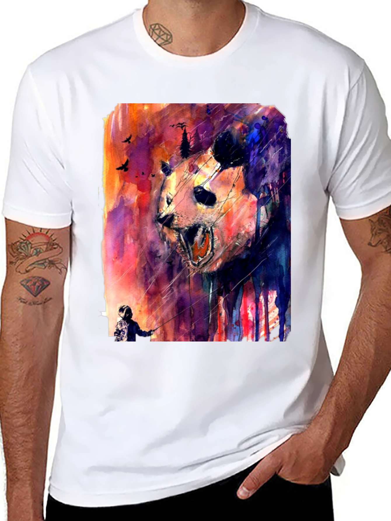 Black Panda Watercolor Graphic Print Black T-Shirt view 8