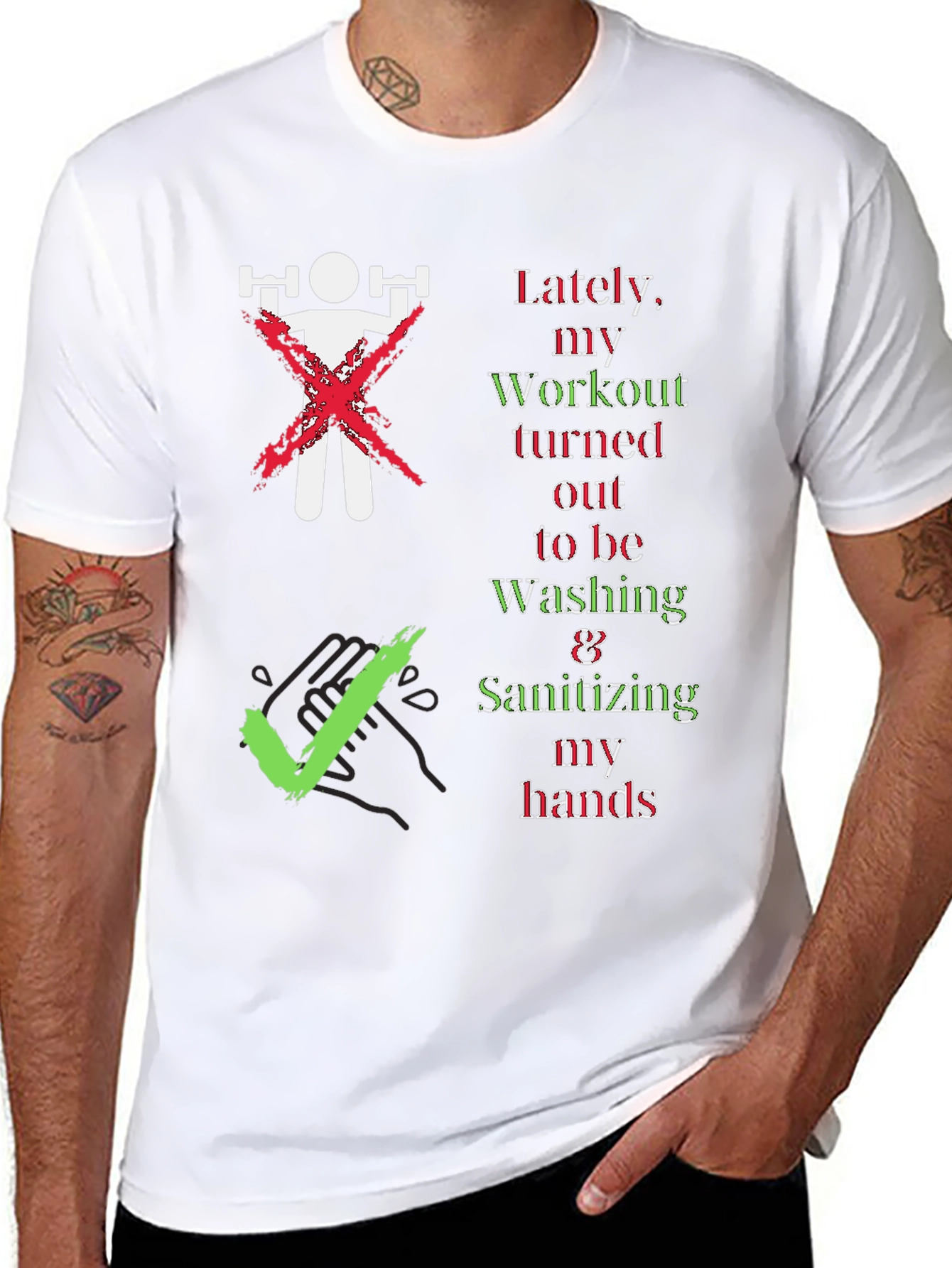 Black Workout to Washing Hands T-Shirt - Unisex Novelty Tee view 8