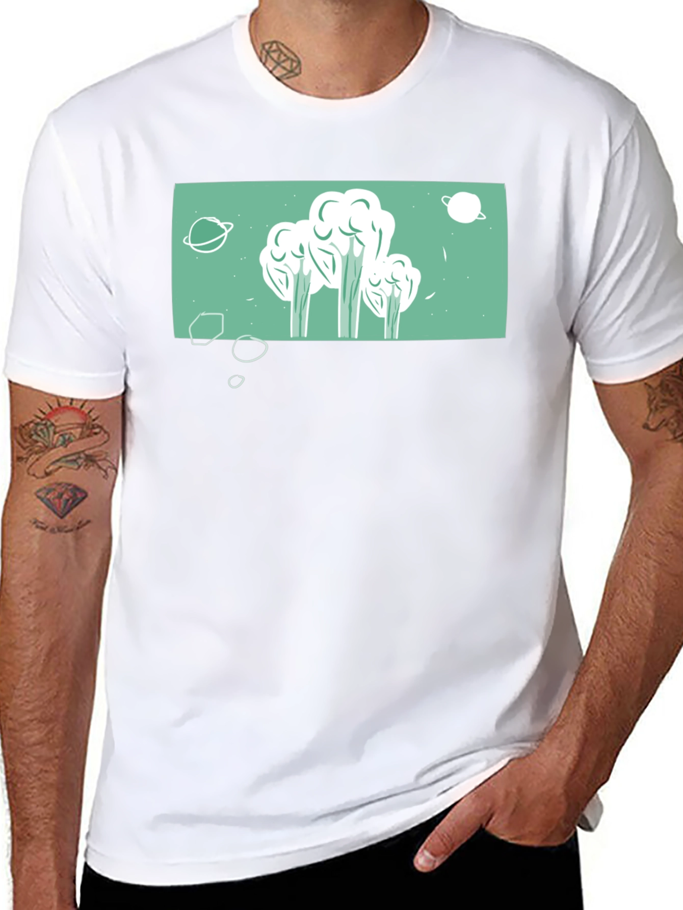 Black Space Broccoli T-Shirt - Quirky Graphic Tee view 8