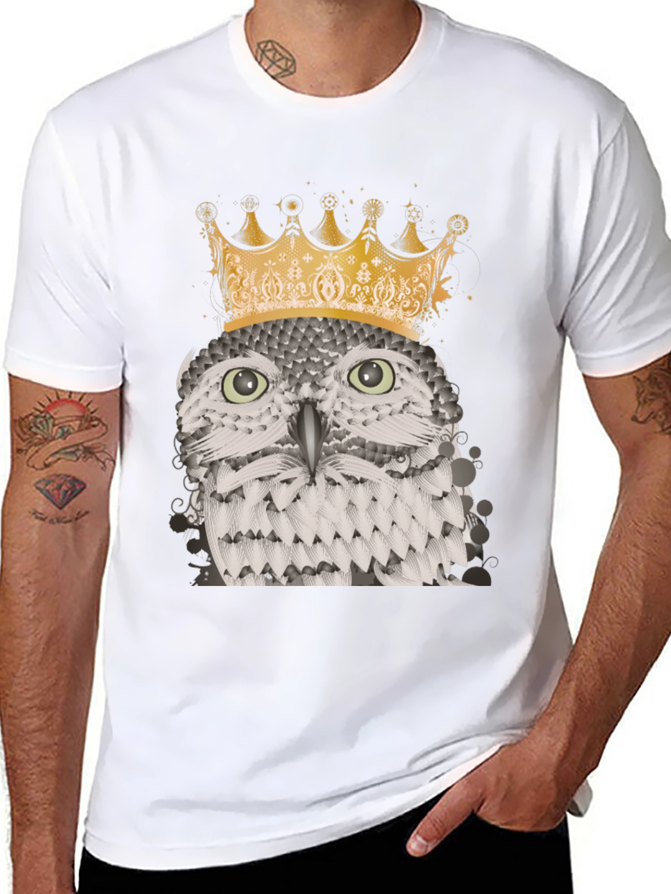 Black Owl King Graphic Tee - Black Cotton Blend T-Shirt view 8