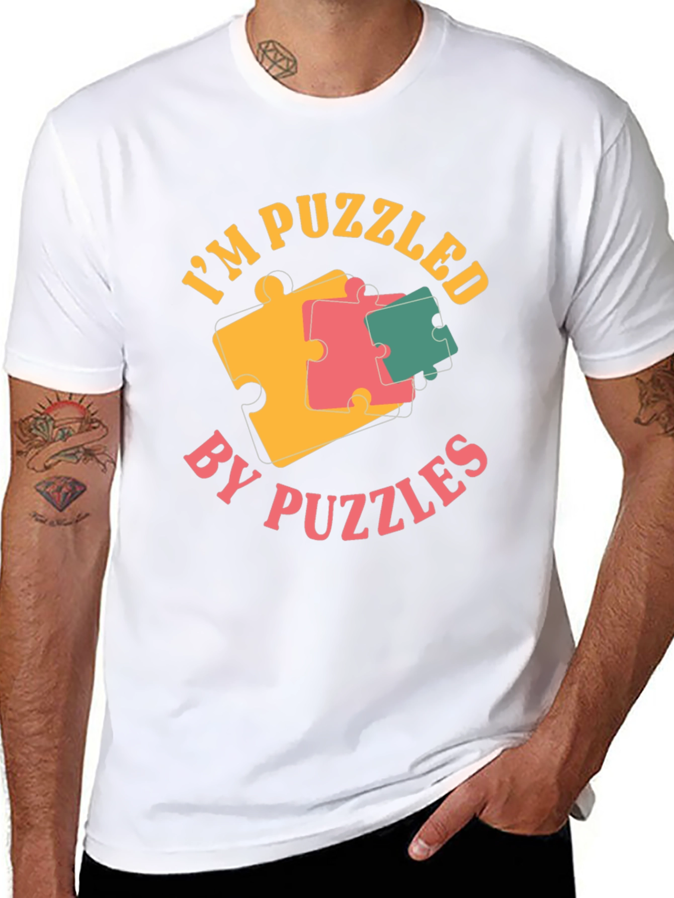 Black Puzzled by Puzzles Black Graphic Tee Shirt view 8