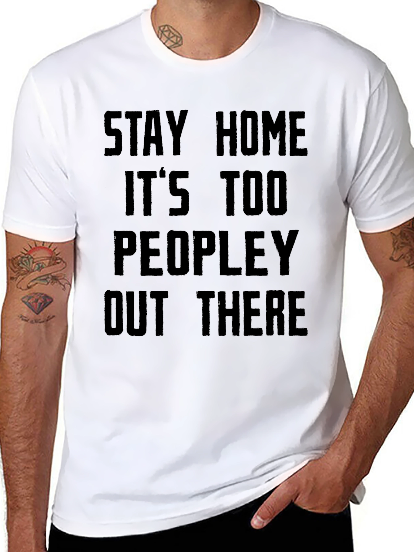 Black Stay Home It's Too Peopley T-Shirt view 8
