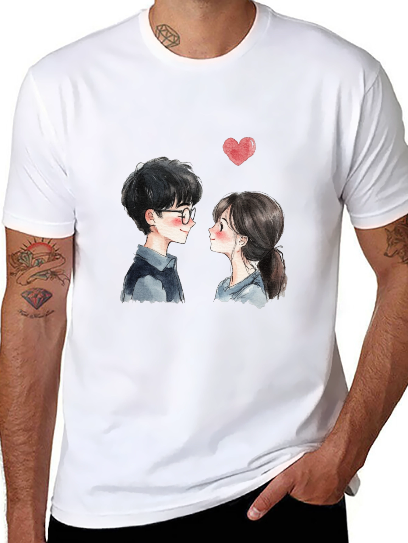 Black Cute Couple Graphic Tee - Black Casual T-Shirt view 8