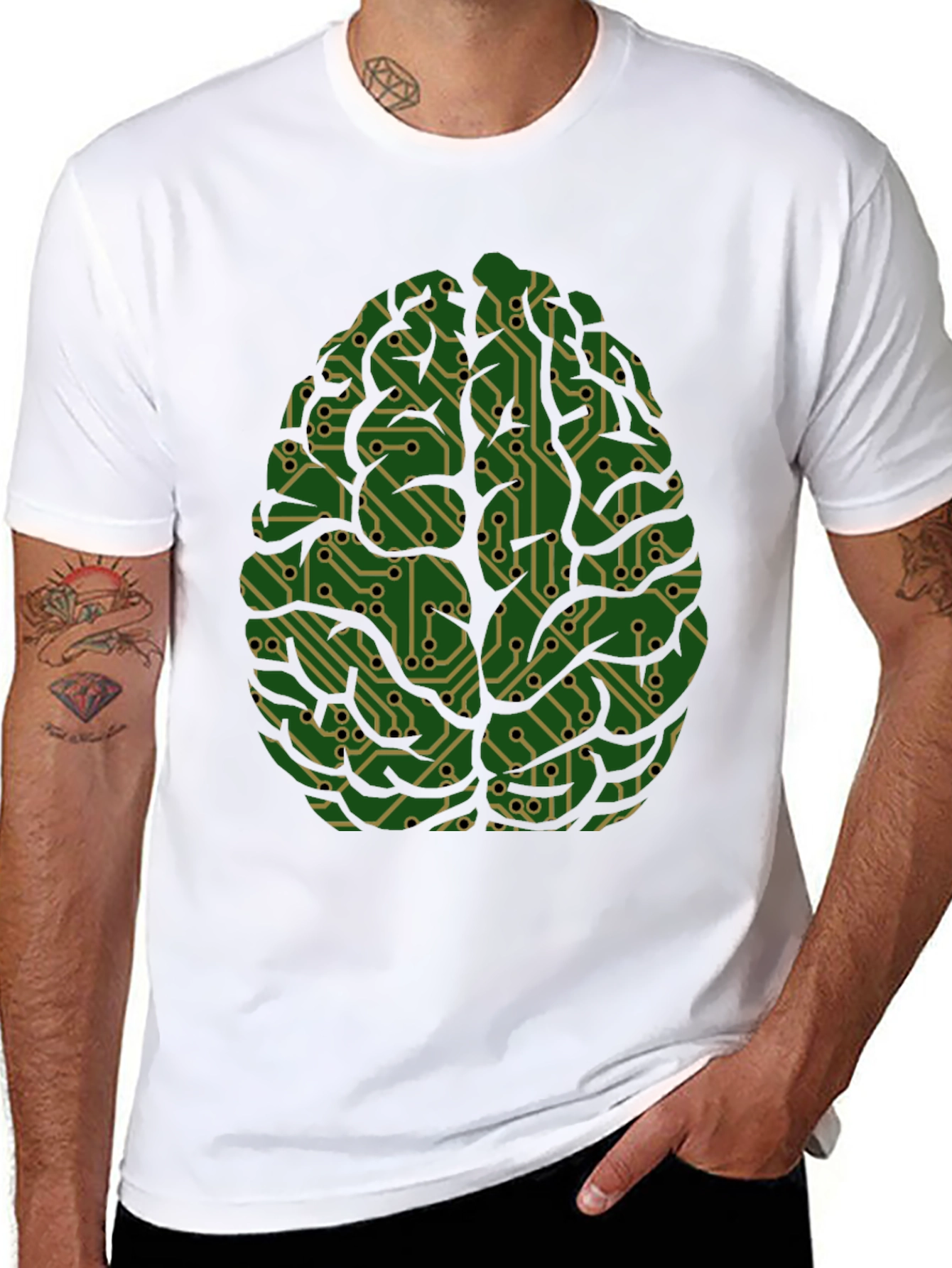 Black Circuit Brain Graphic Tee - Mens Cool Science T-Shirt view 8
