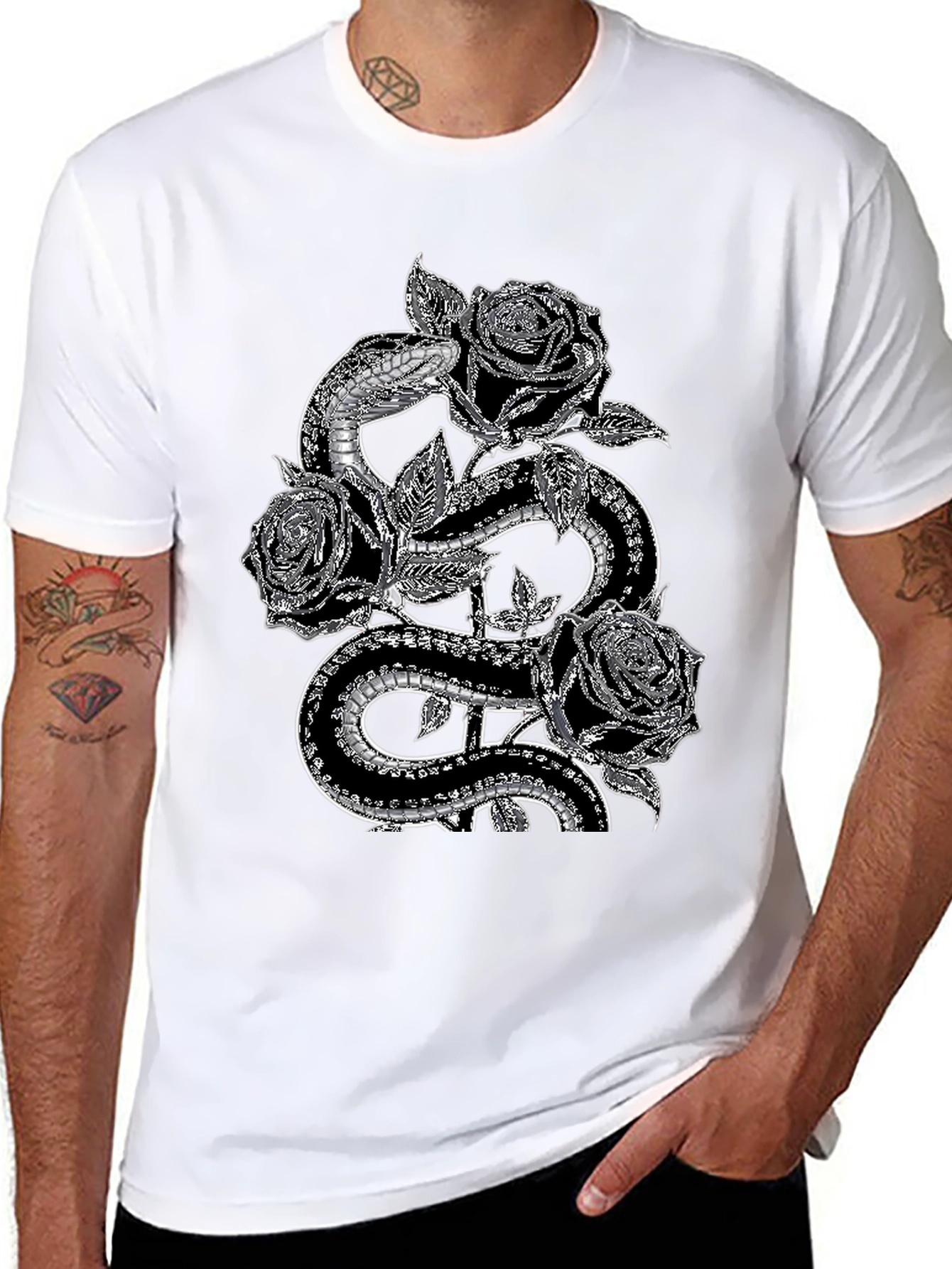Black Snake & Roses Graphic Tee - Stylish Black T-Shirt view 8