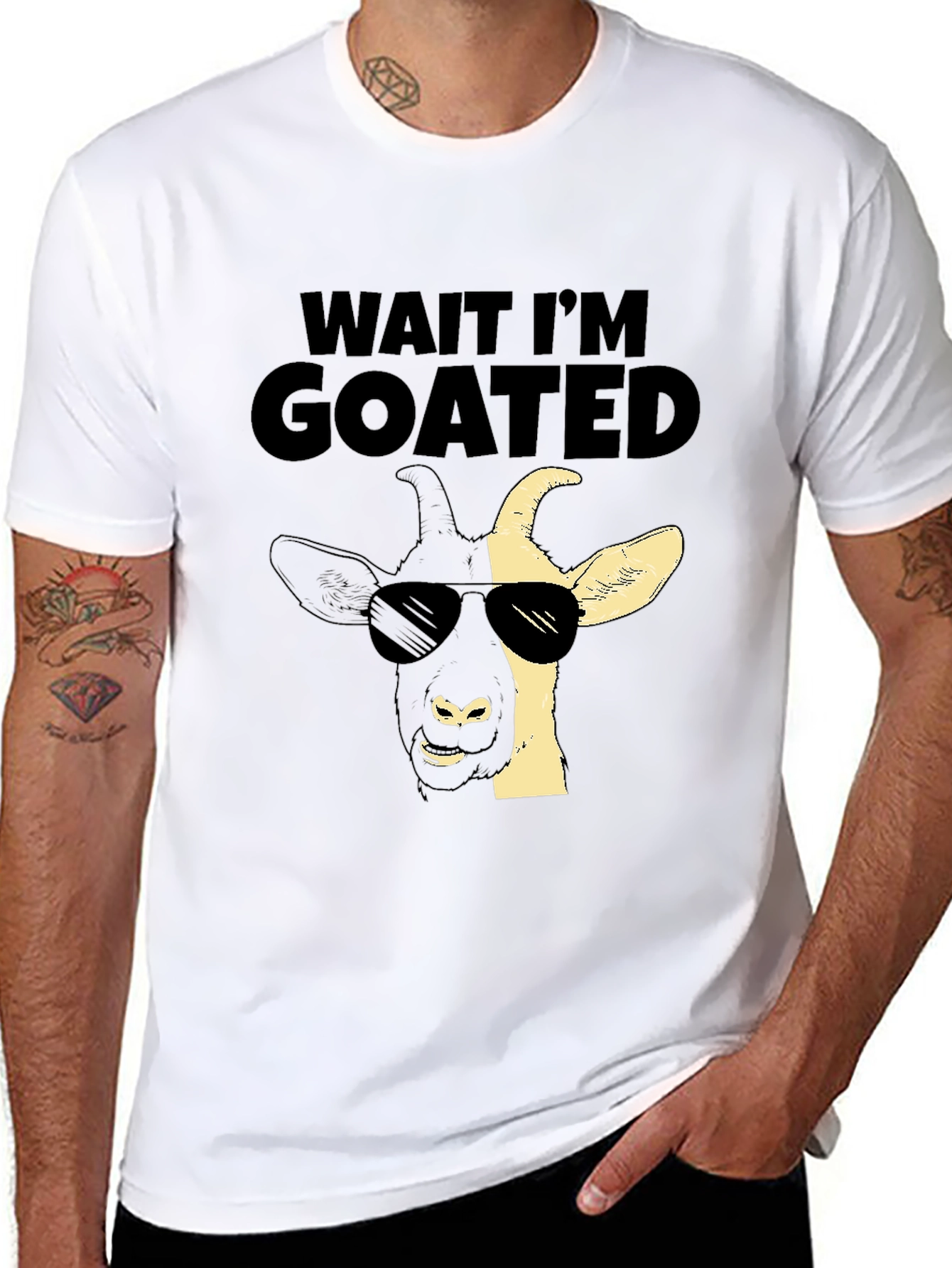 Black Wait I'm GOATED T-Shirt - Cool Goat Design view 8