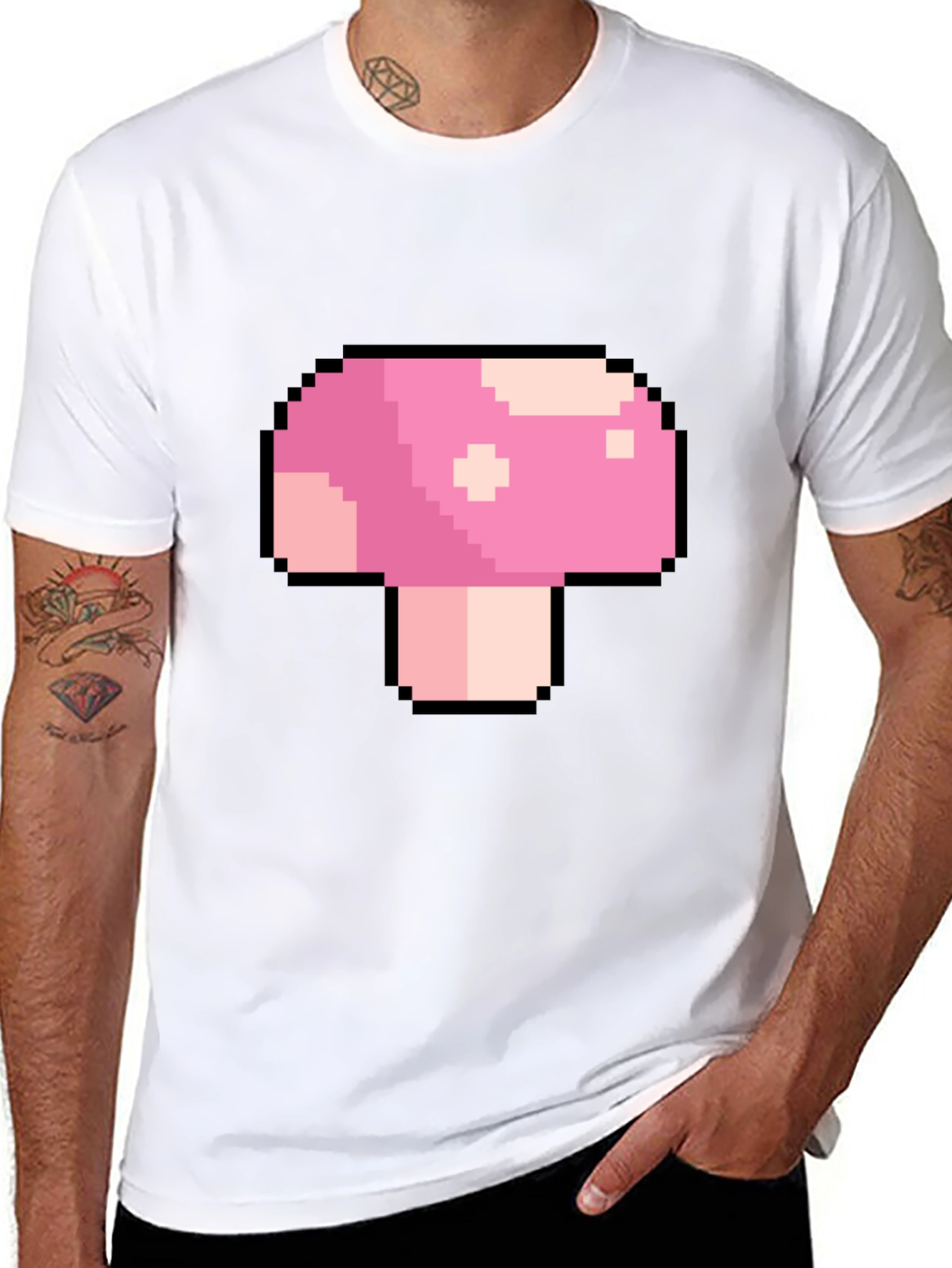 Black Pixel Mushroom Graphic T-Shirt - Retro Gaming Tee view 8