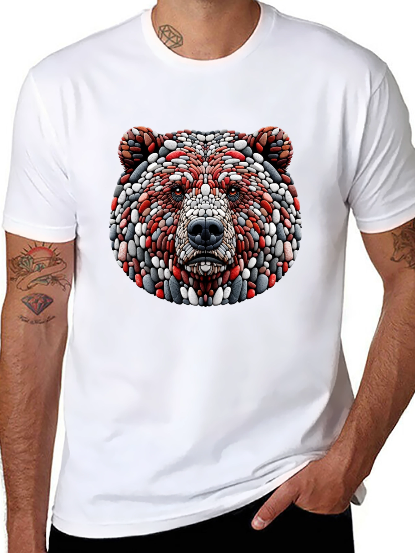 Black Unique Bear Head Graphic Black T-Shirt view 8
