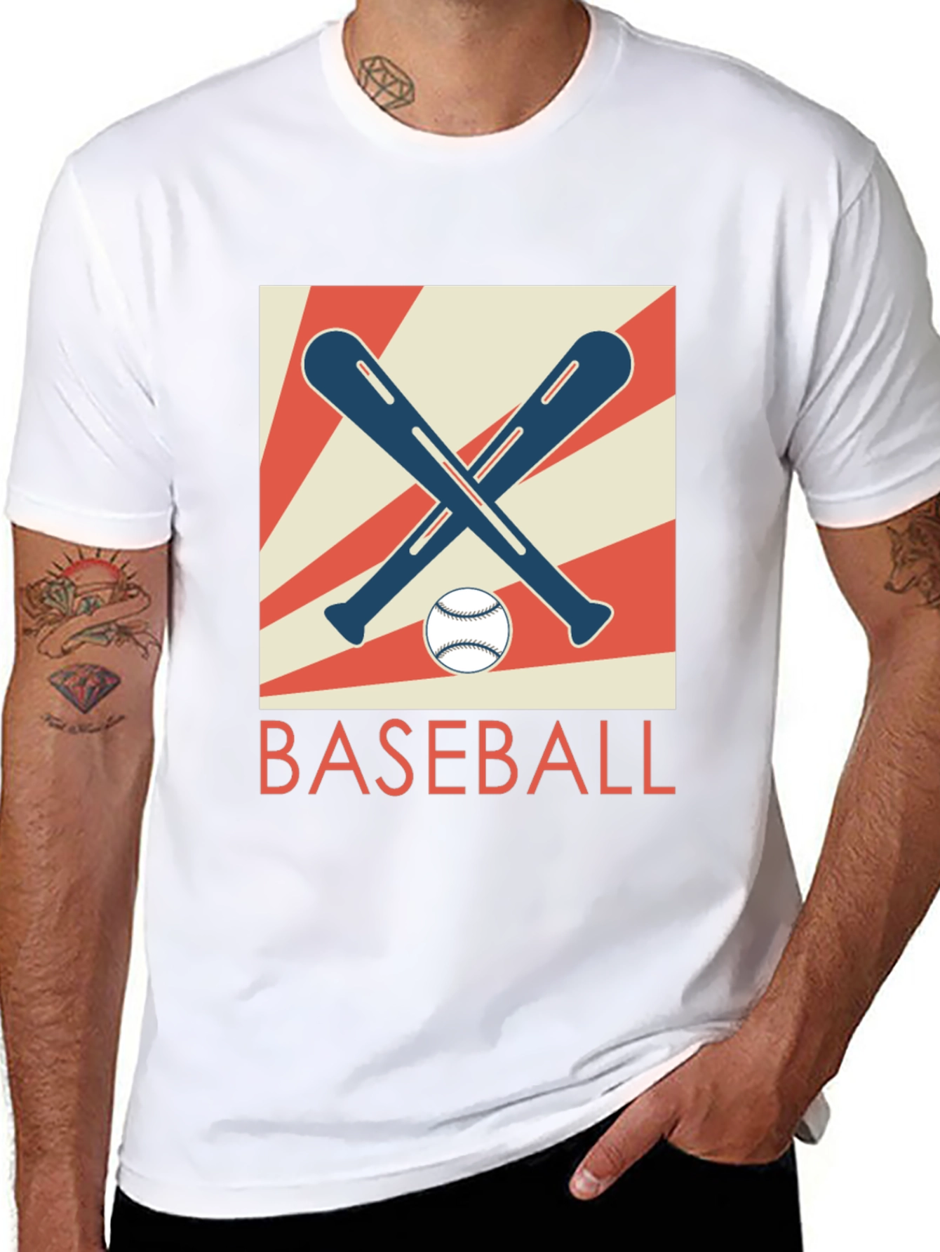 Black Retro Baseball Bats & Ball Graphic T-Shirt view 8