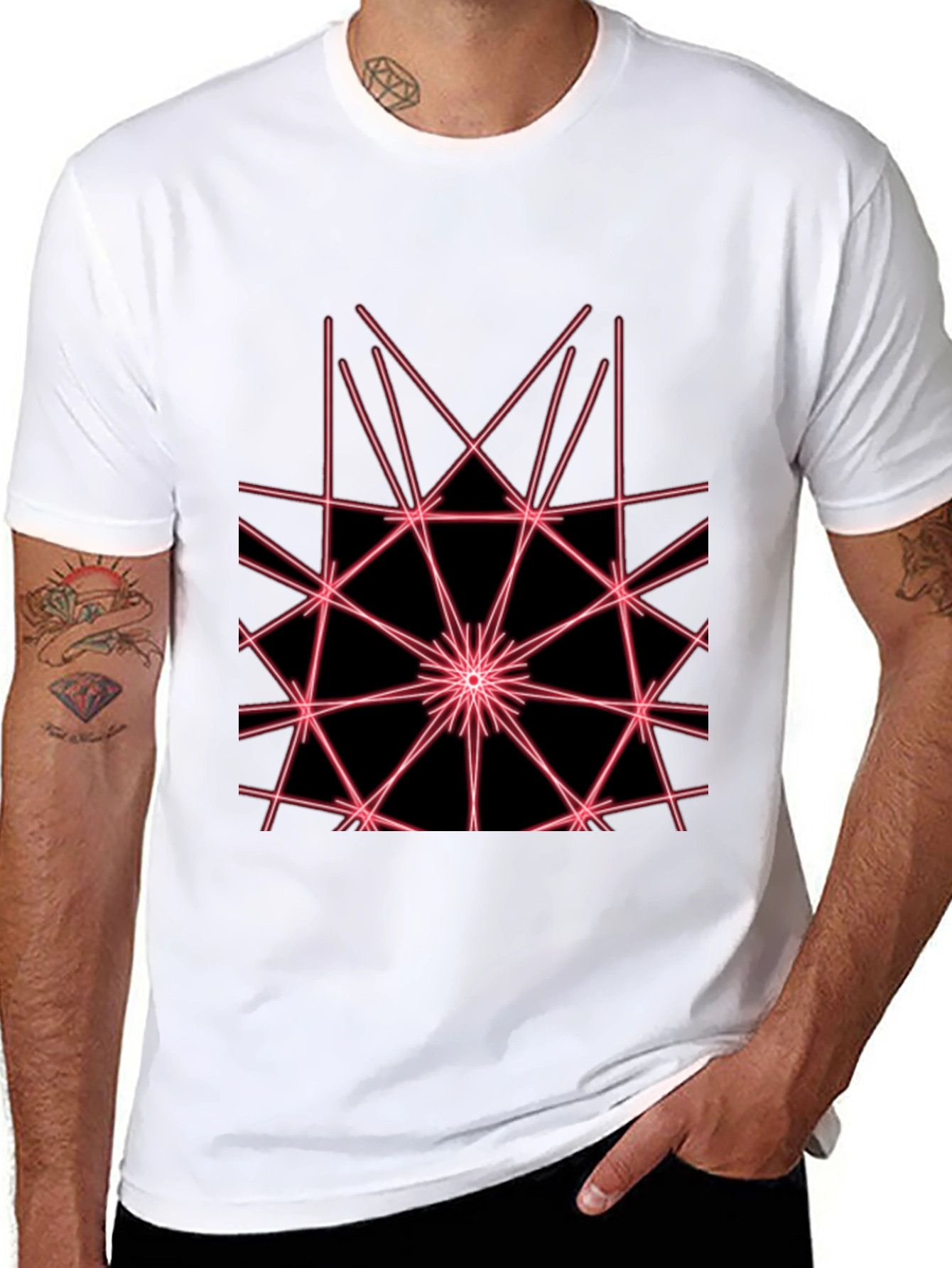 Black Abstract Geometric Laser Design Black T-Shirt view 8