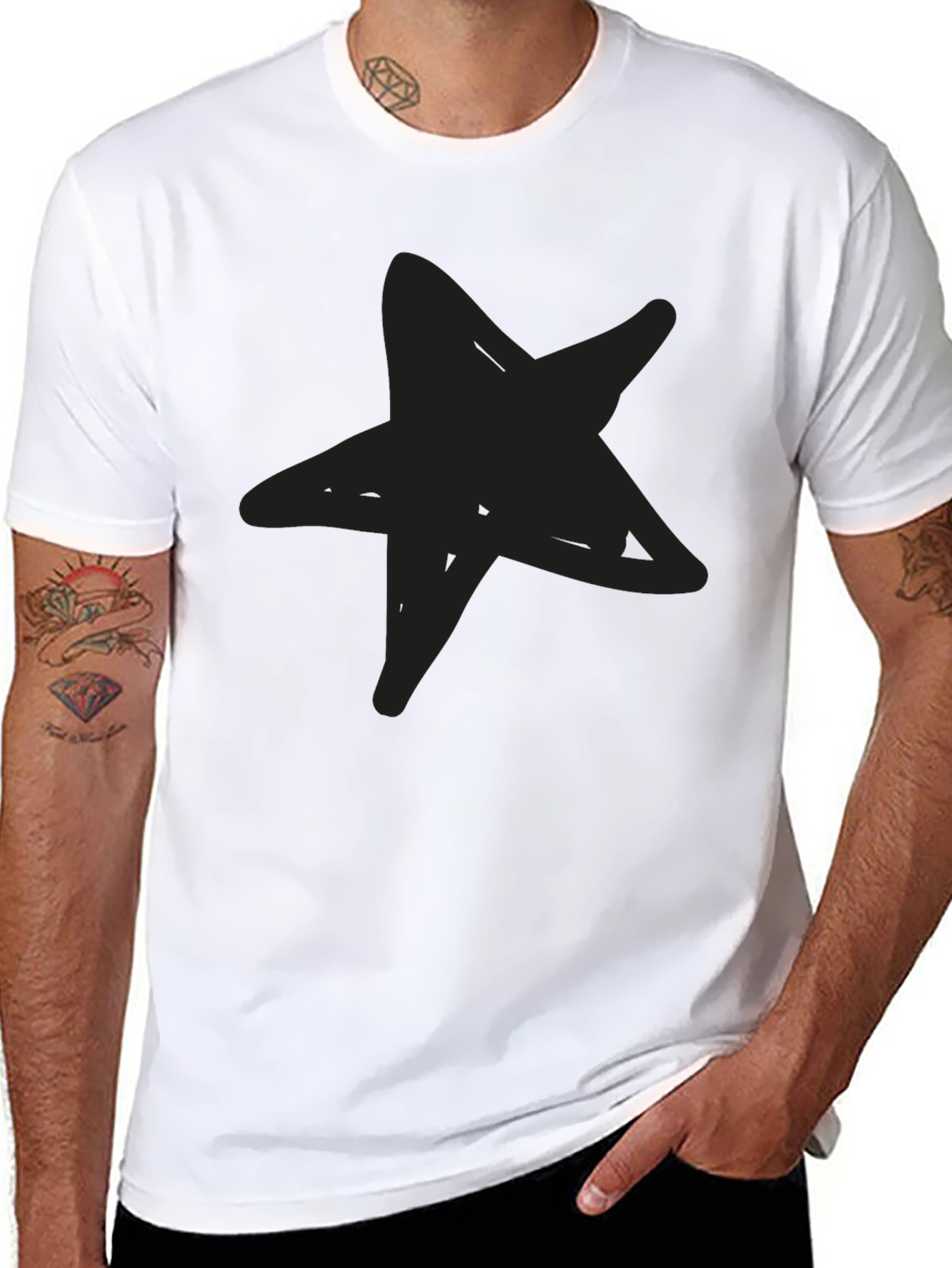 Black Men's Black Star Graphic Tee - Casual Style view 8