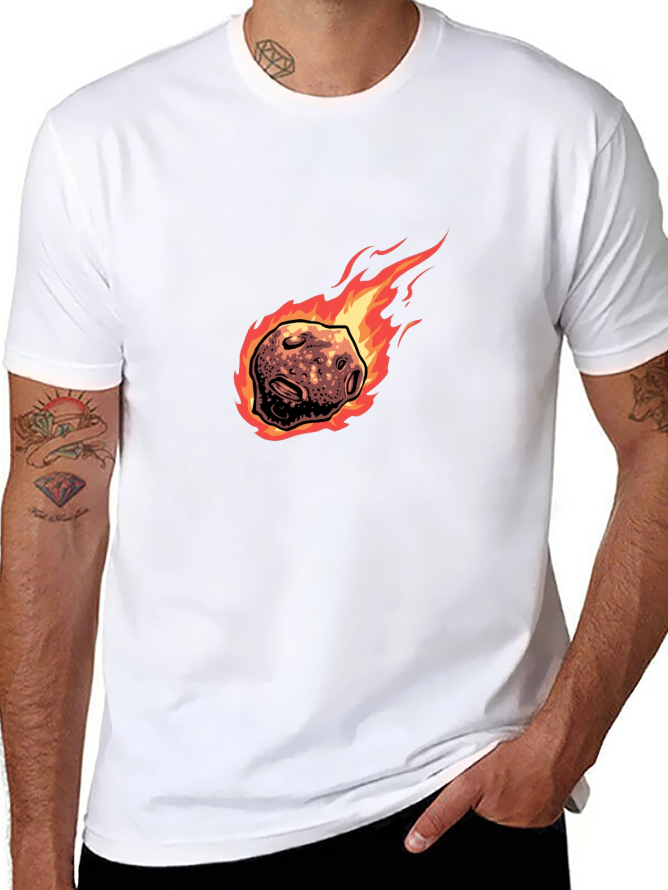 Black Flaming Meteor Graphic Tee - Black Cotton T-Shirt view 8