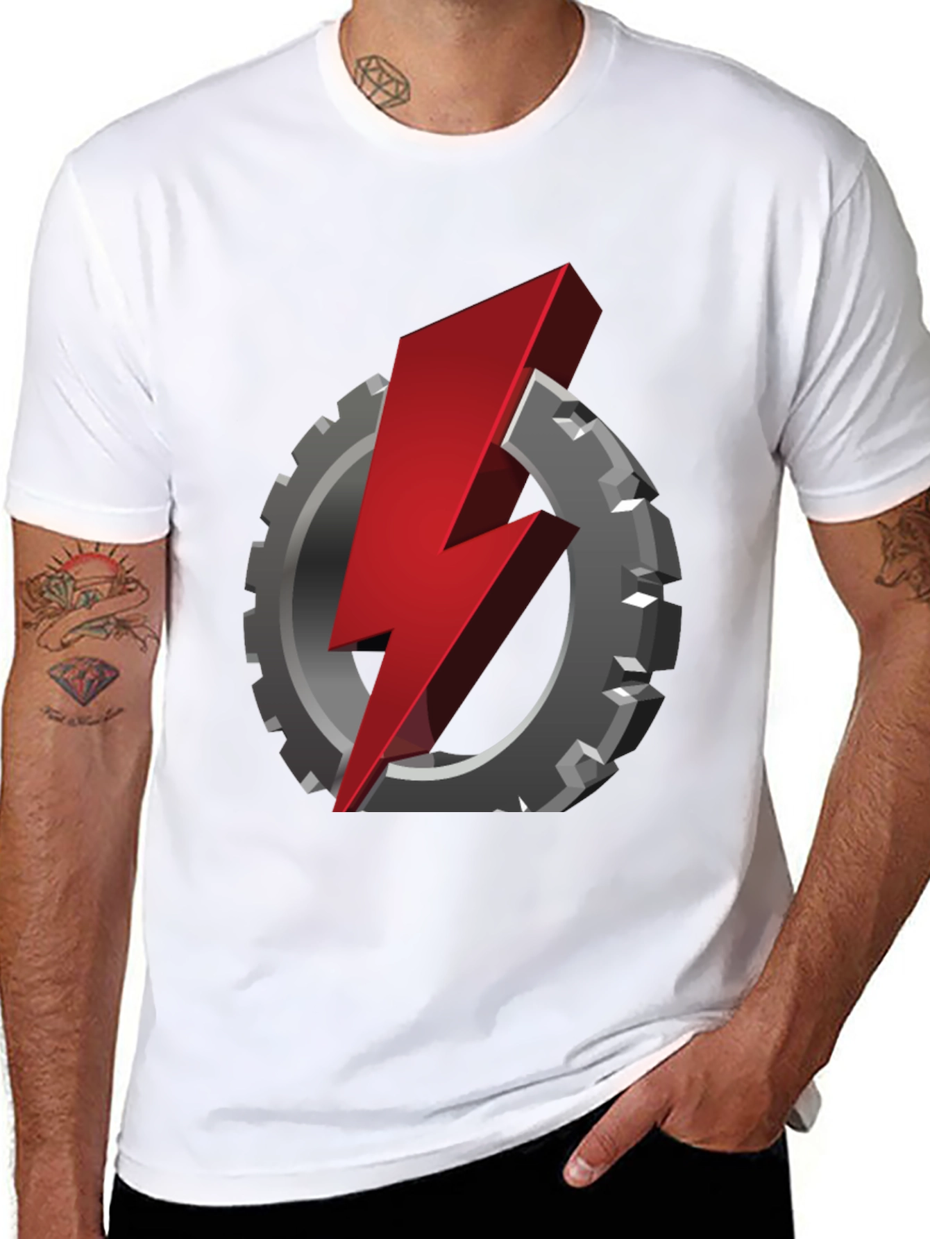 Black Gear & Lightning Bolt Graphic T-Shirt view 8
