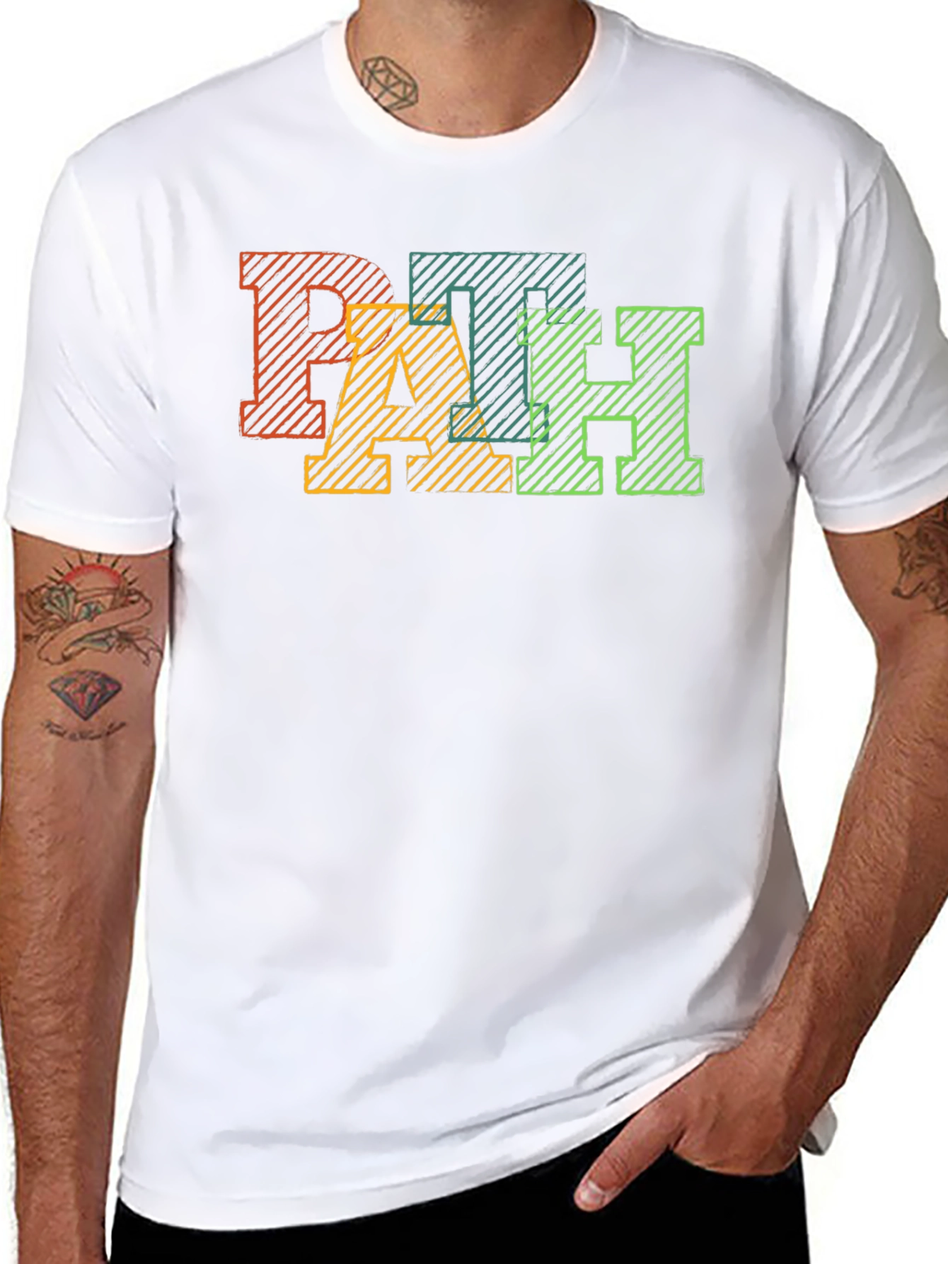 Black PATH Graphic Tee - Cool Striped Letter Design view 8