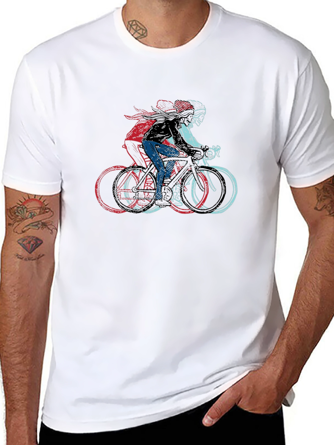 Black Cool Cyclist Graphic Print Black T-Shirt view 8