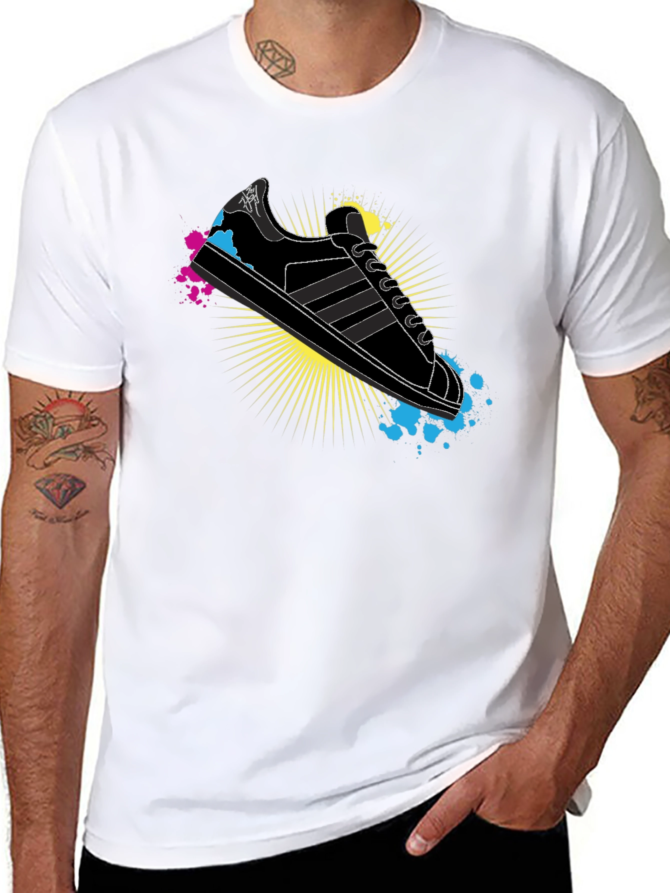 Black Stylish Graphic Print T-Shirt - Retro Sneaker Design view 8