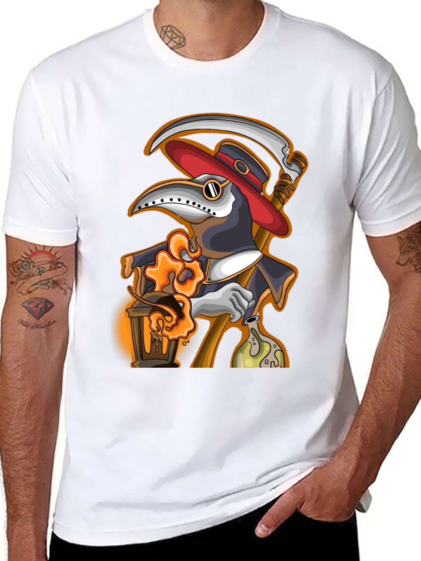 Black Plague Doctor Grim Reaper T-Shirt view 8