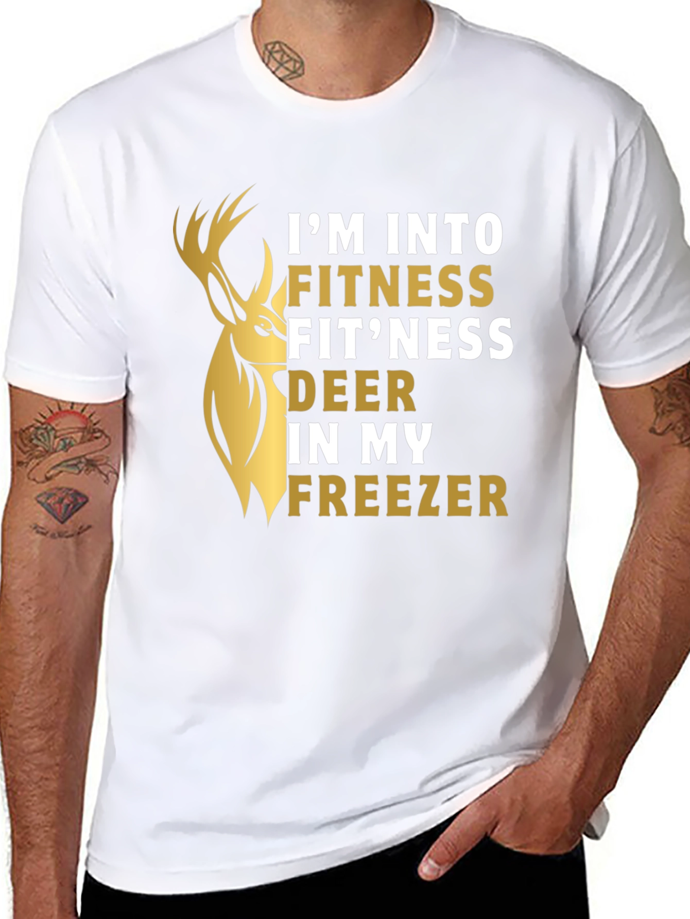 Black Fitness Fit'ness Deer Funny Graphic T-Shirt view 8