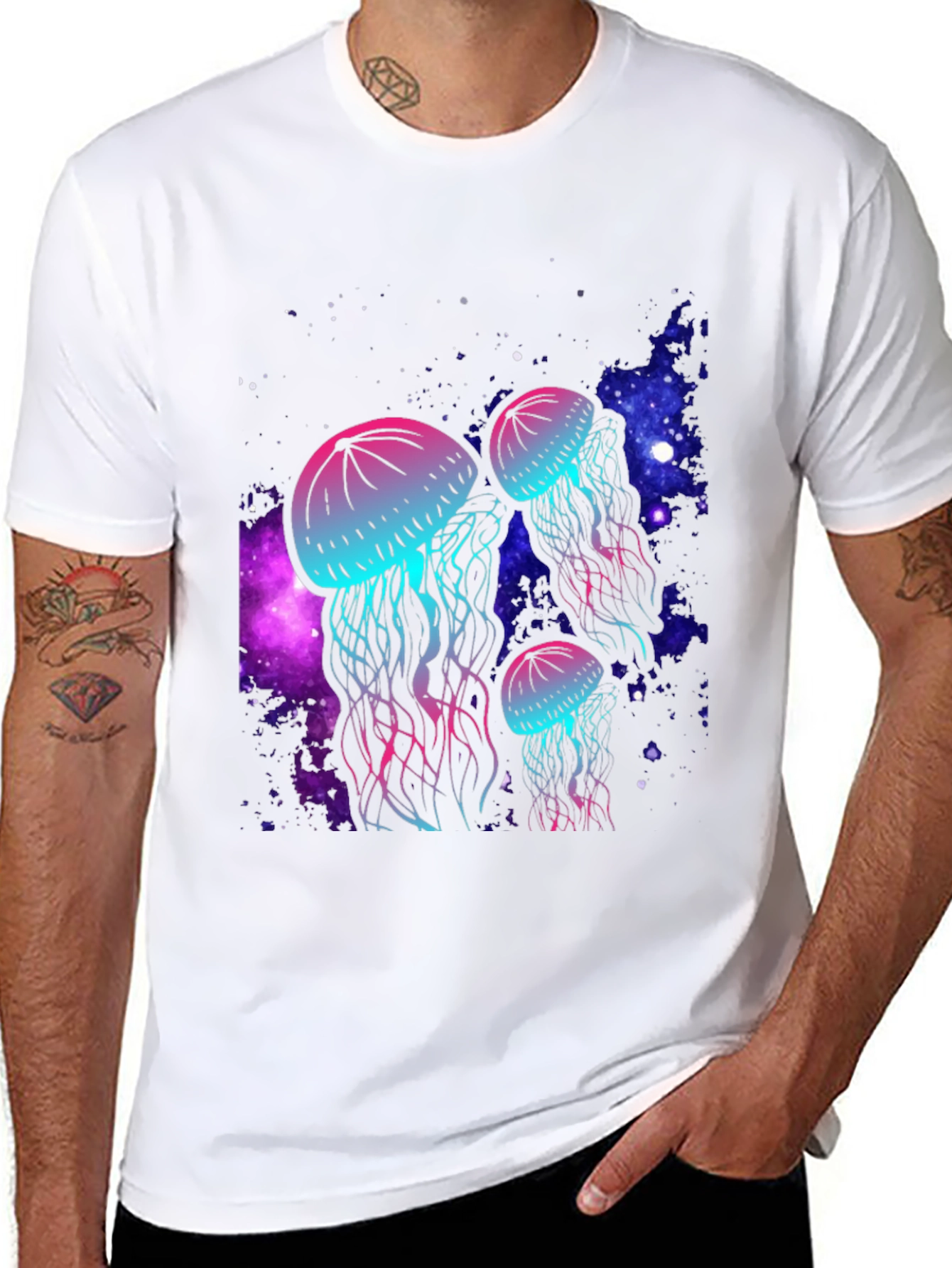 Black Neon Jellyfish Galaxy T-Shirt view 8