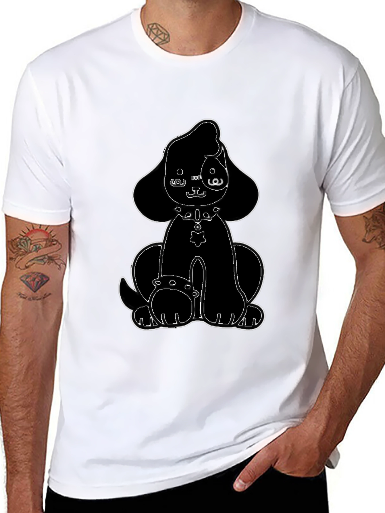 Black Cute Cartoon Dog Graphic Tee - Black view 8