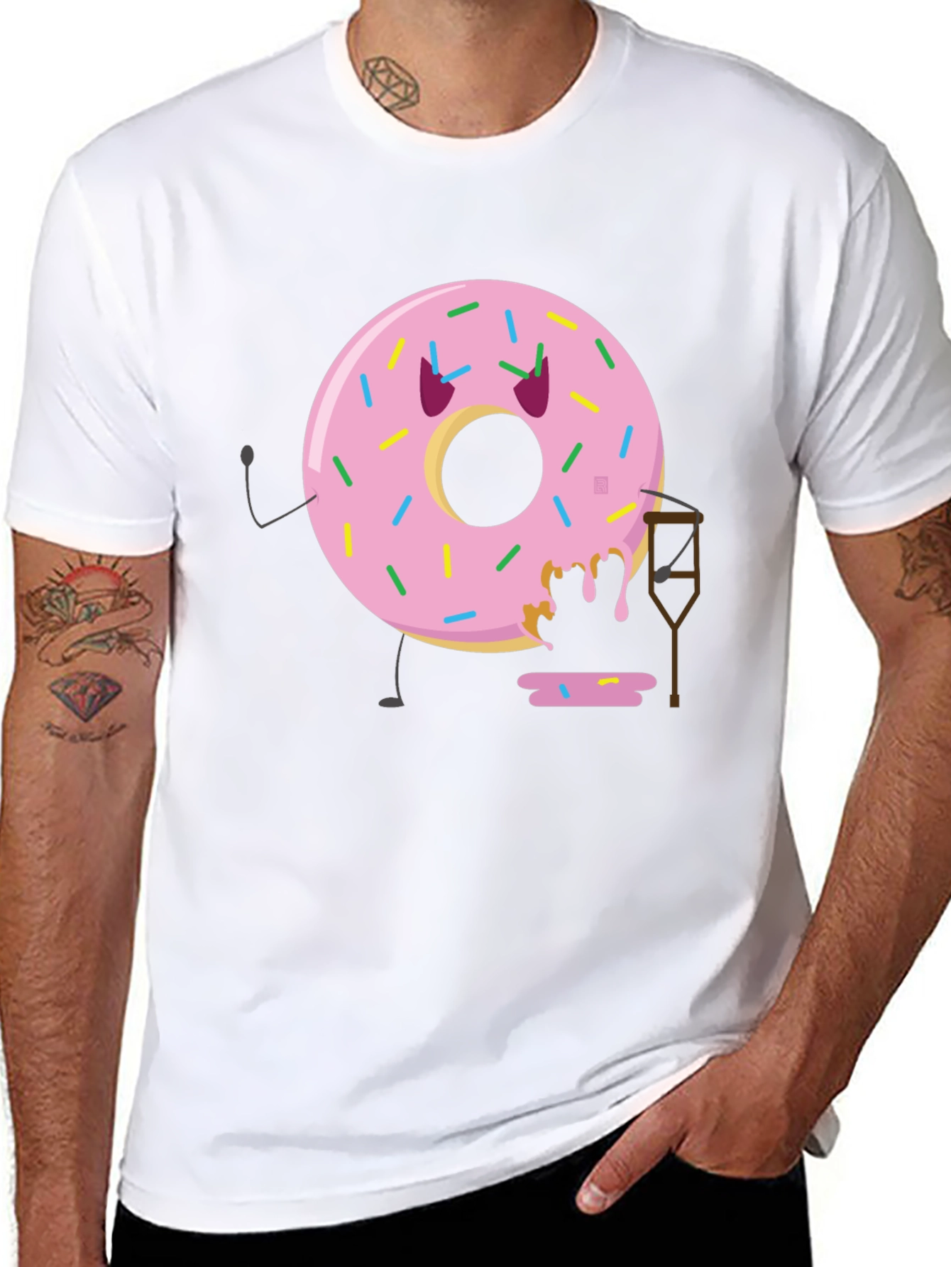 Black Funny Injured Donut T-Shirt view 8