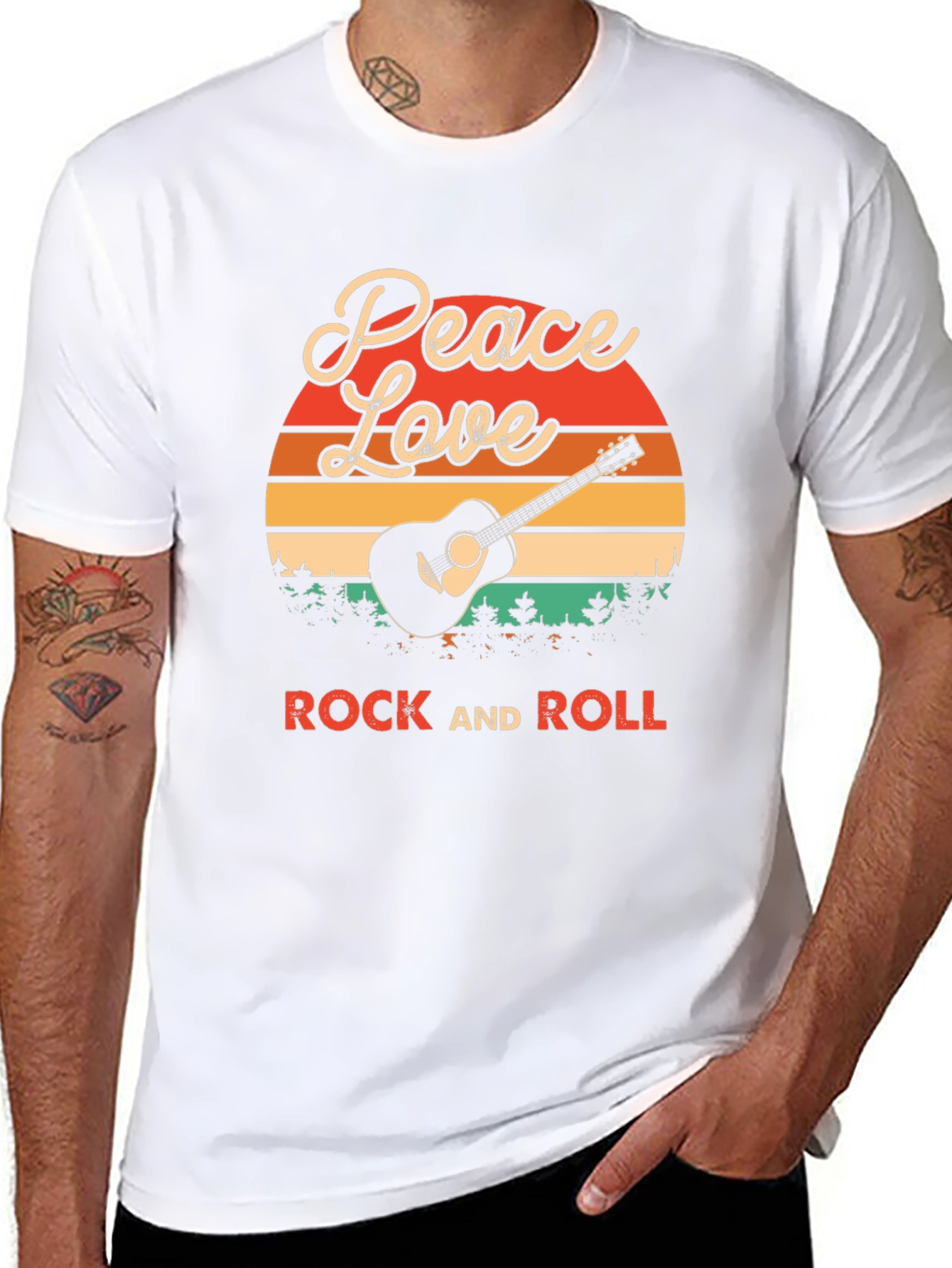 Black Peace Love Rock and Roll Graphic T-Shirt view 8