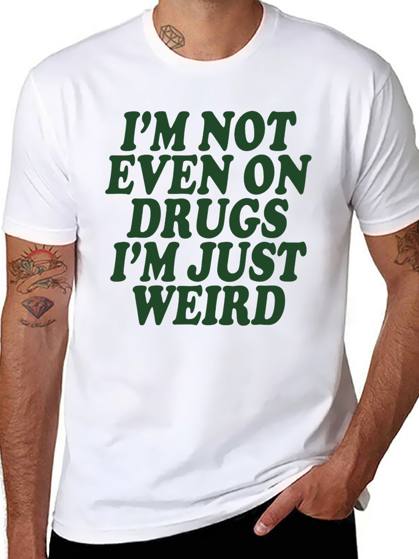 Black Funny Graphic T-Shirt - I'm Not Even On Drugs Weird Tee view 8