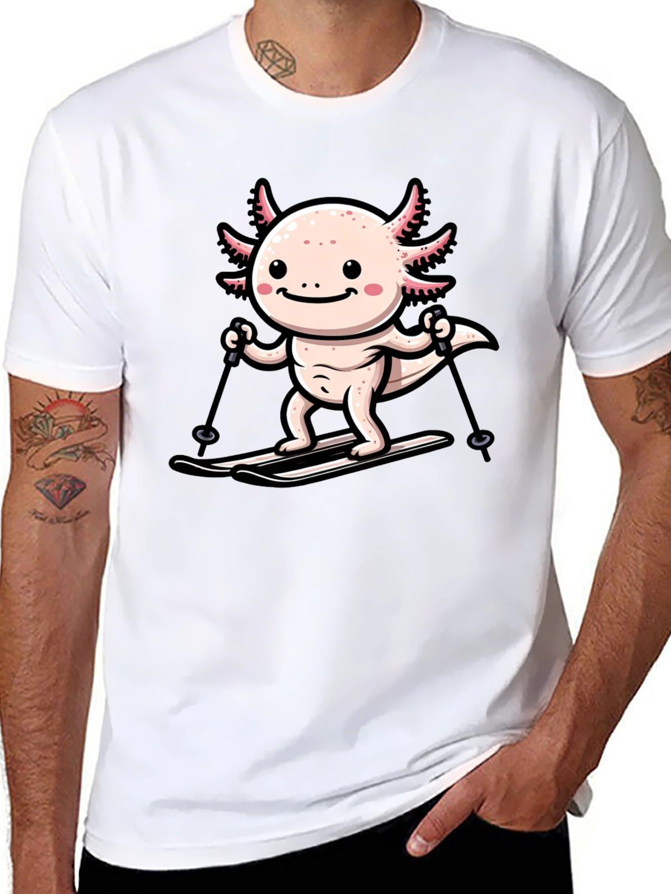 Black Axolotl Skiing Graphic Tee - Black view 8