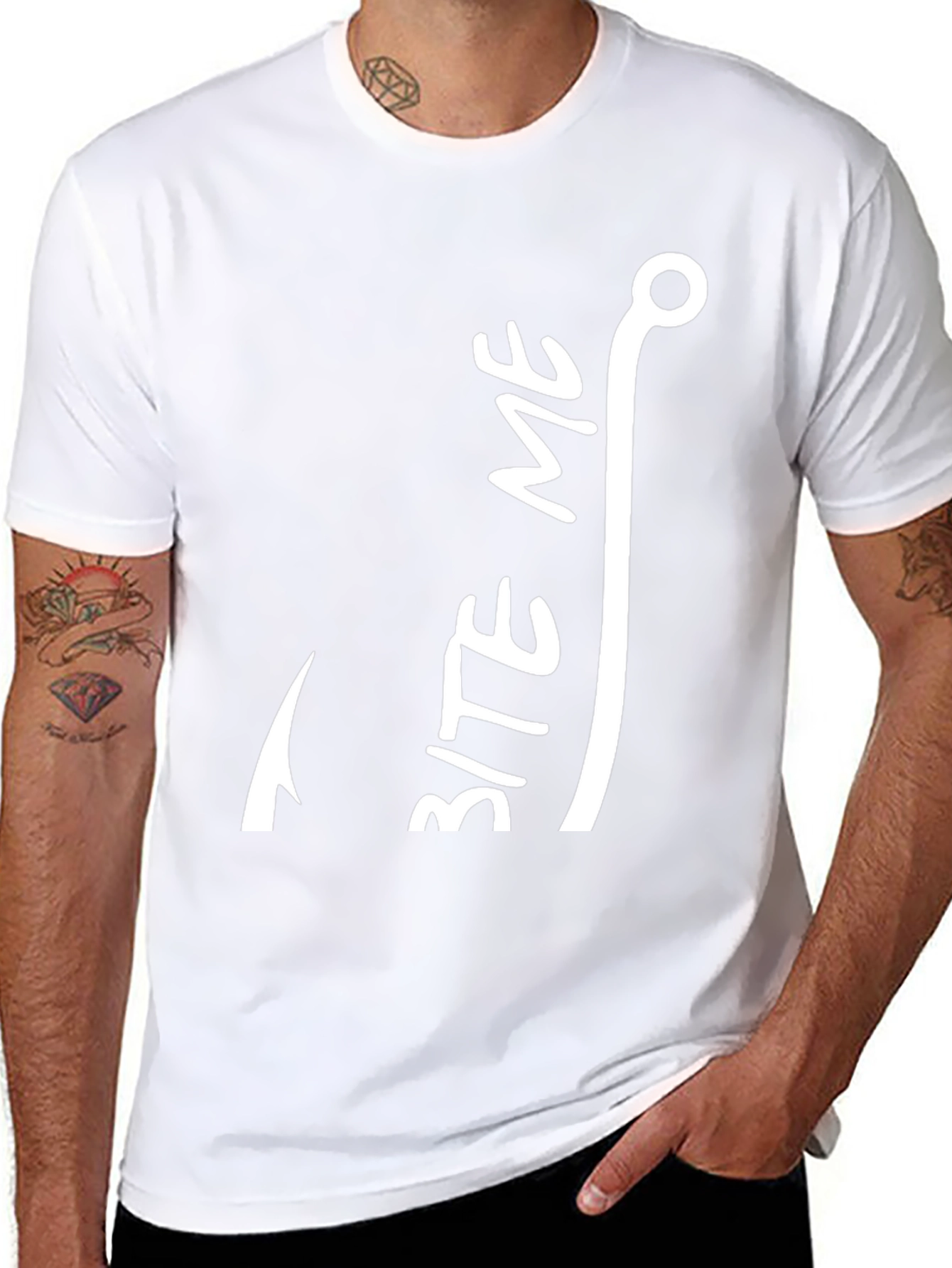 Black Bite Me Fish Hook Graphic T-Shirt view 8