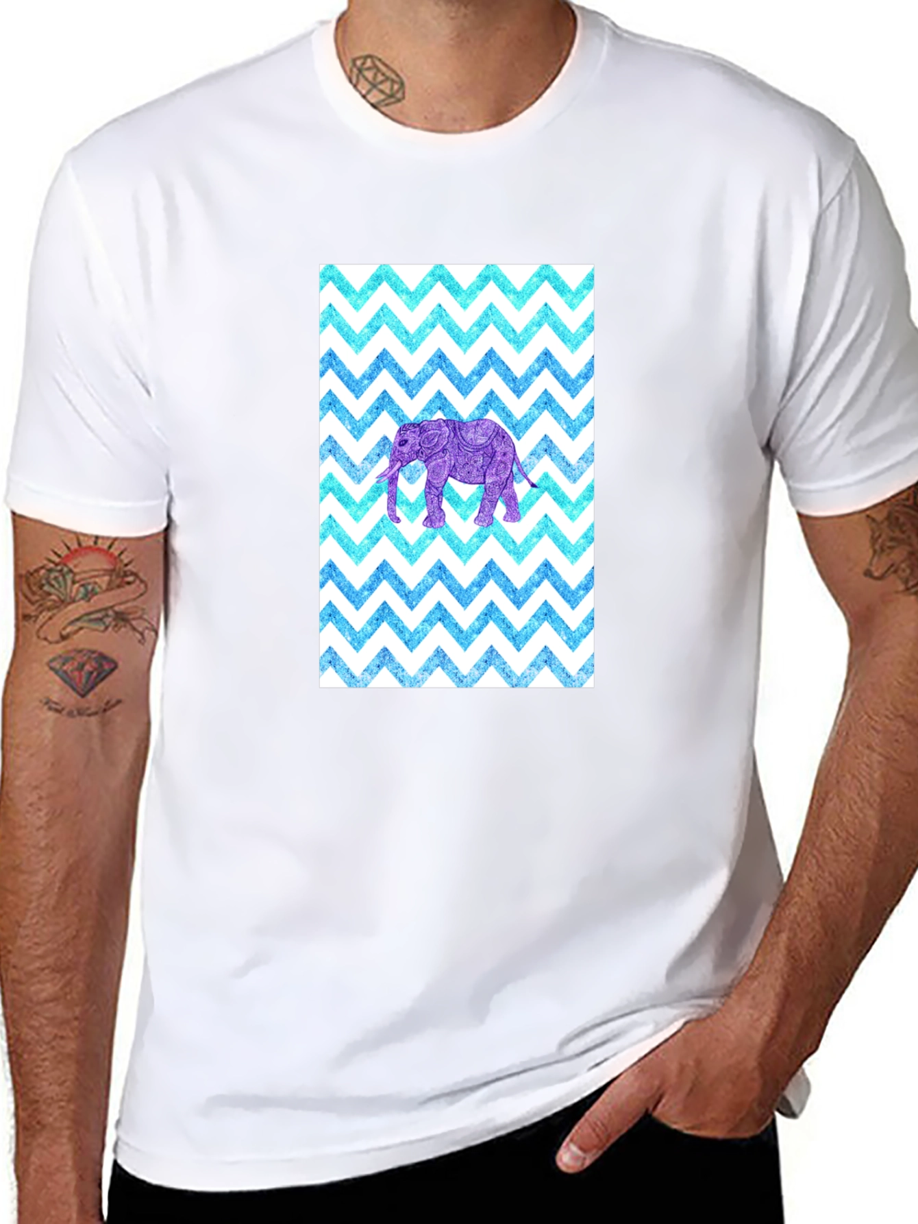 Black Elephant Zigzag Pattern T-Shirt view 8