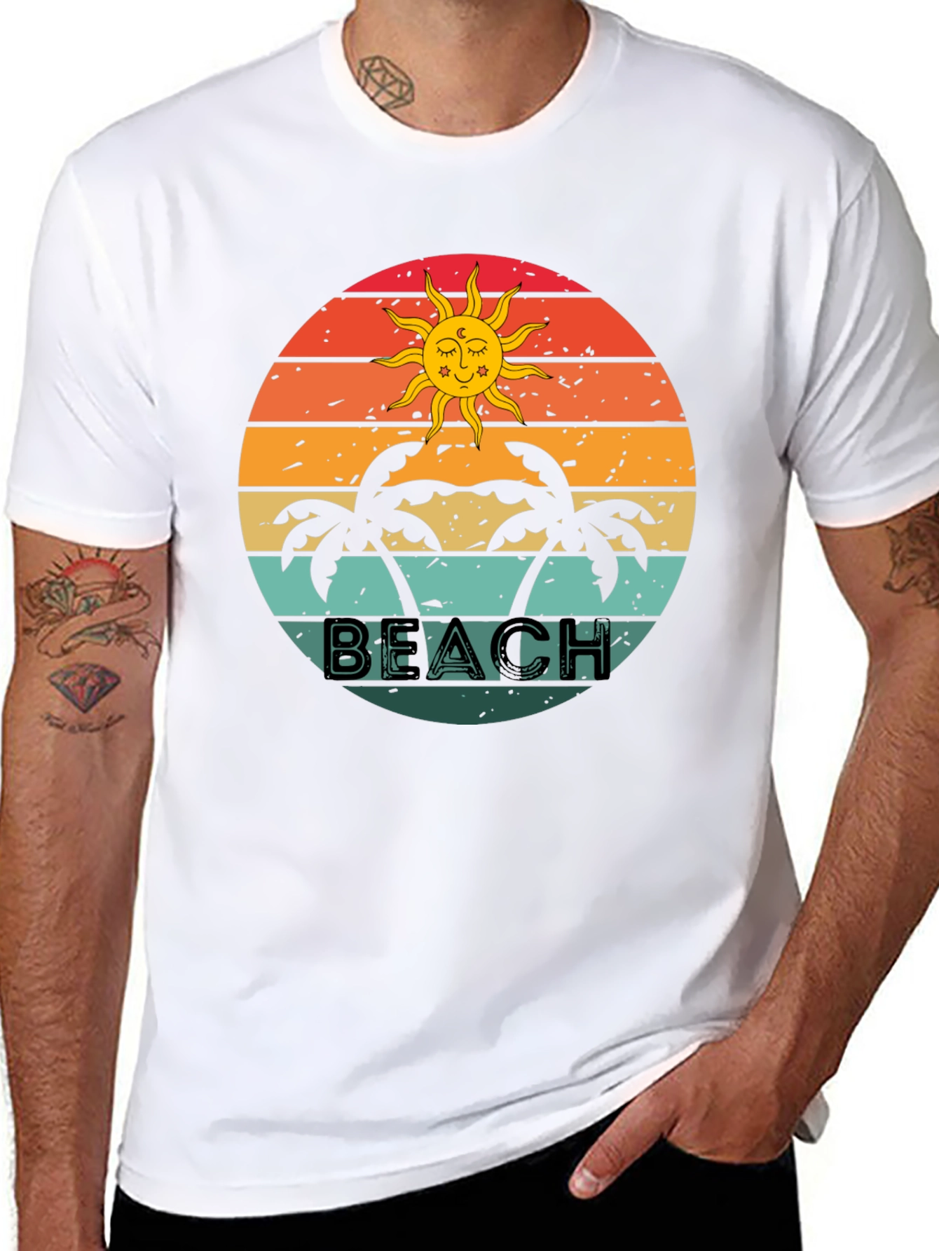 Black Retro Beach Graphic Tee - Palm Tree Sunset T-Shirt view 8