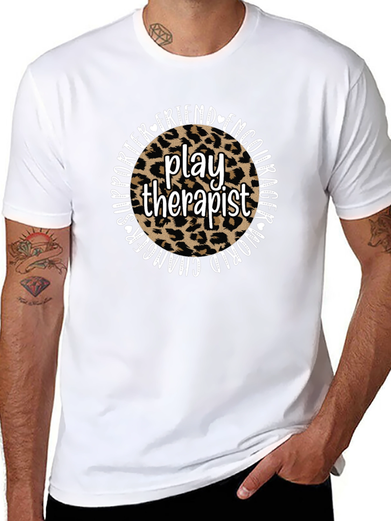 Black Play Therapist Leopard Print Graphic Tee view 8