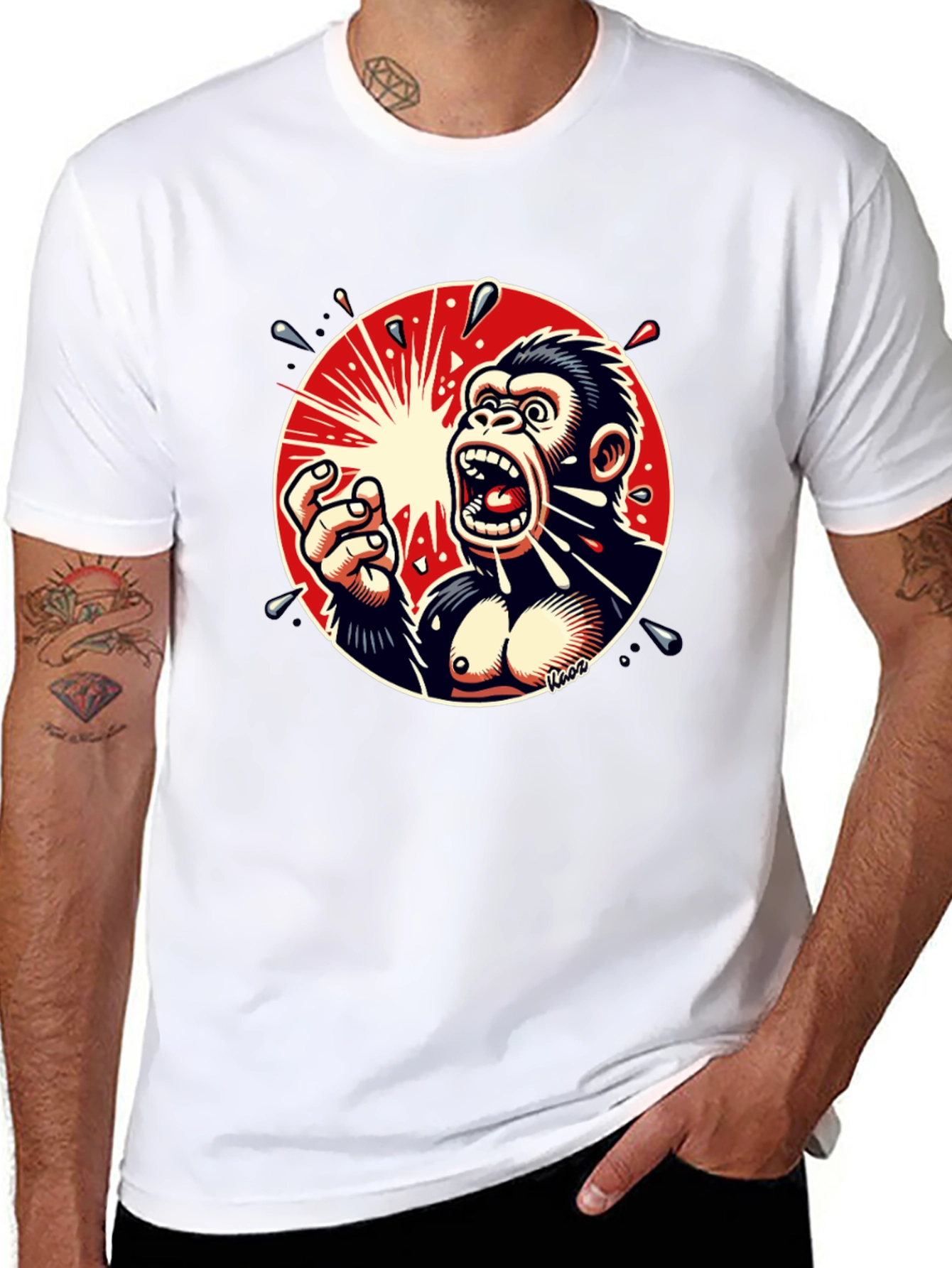 Black Screaming Gorilla Graphic Tee - Bold Black T-Shirt view 8