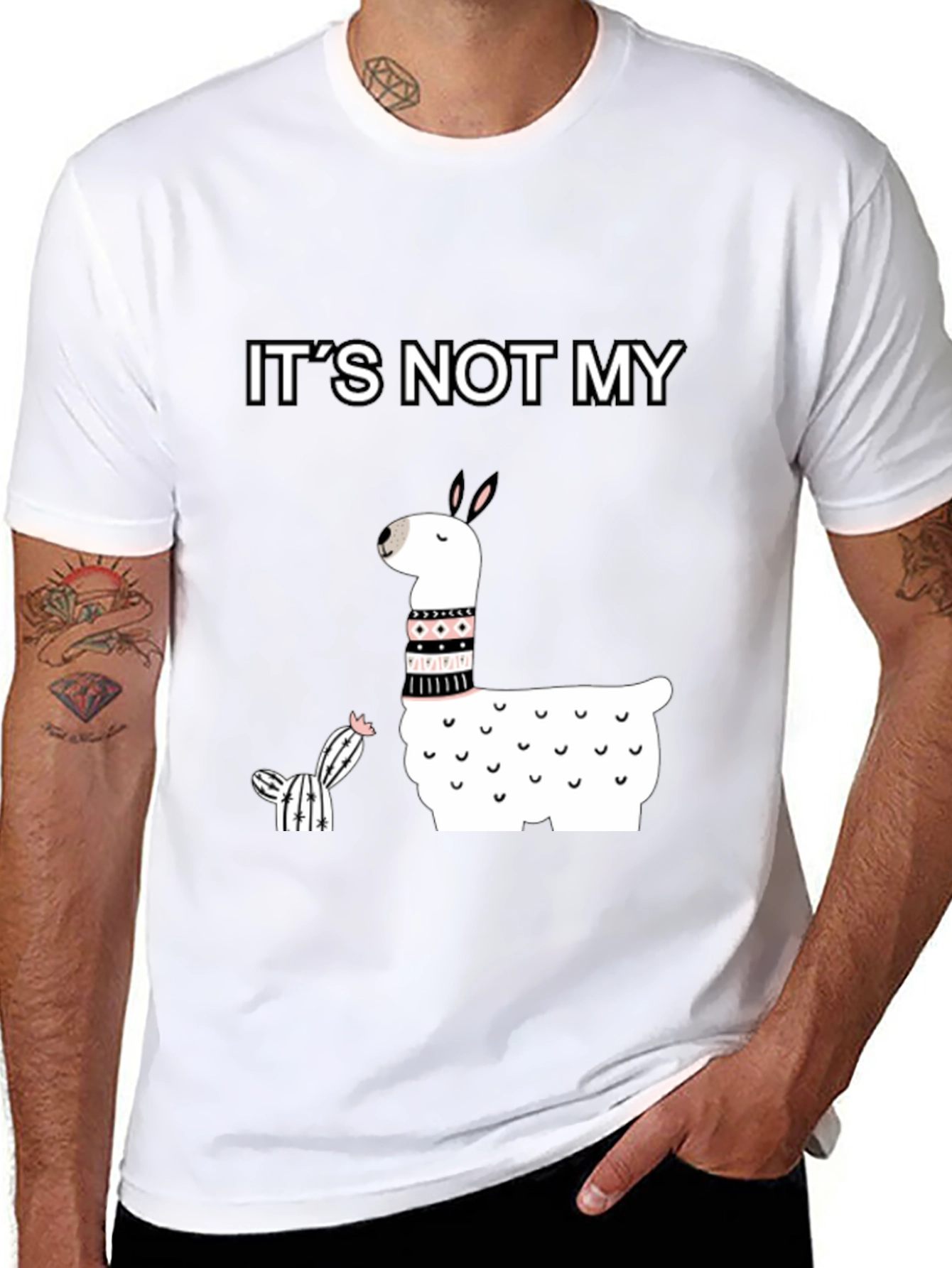 Black It's Not My Cactus Llama T-Shirt view 8